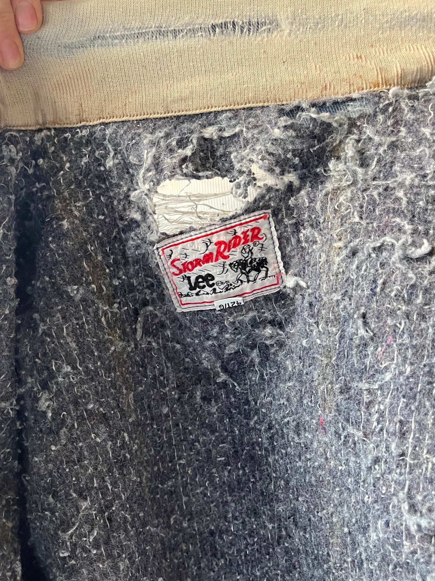 80s 'Lee Stormrider' Thrashed Blanket Lined Denim Jacket / Large