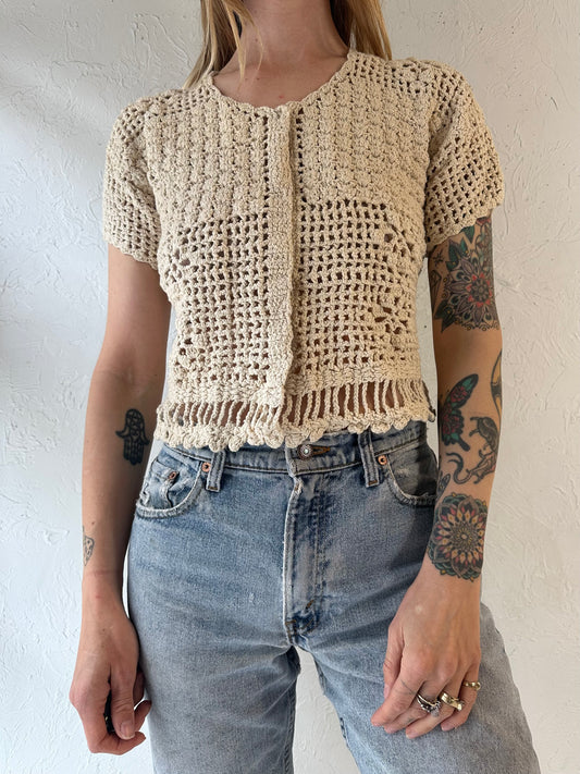 90s Crochet Button Up Top / Small