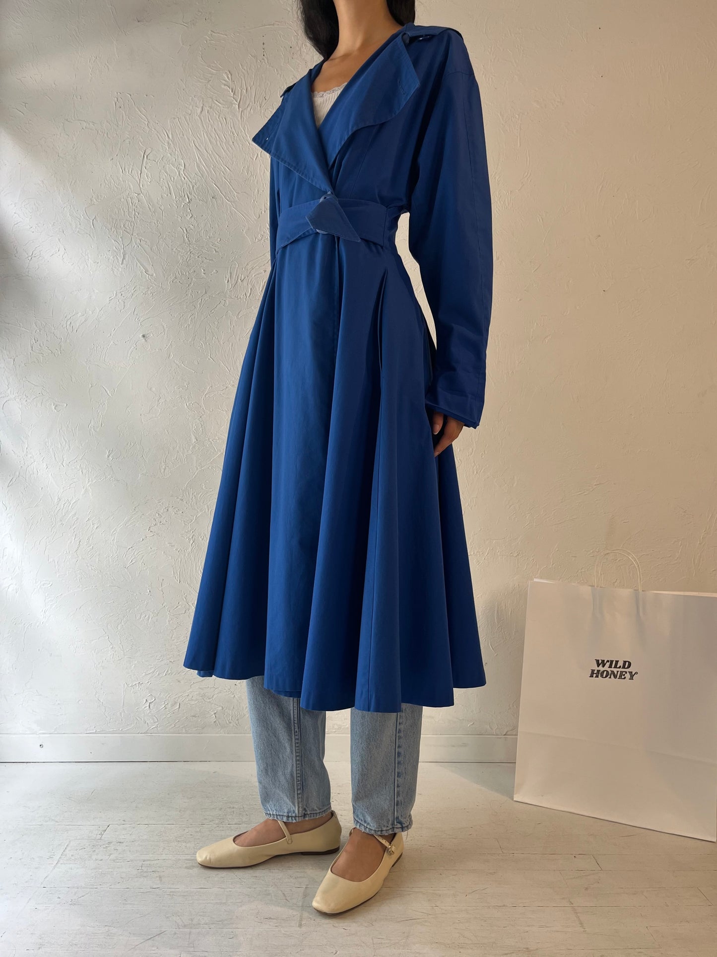 70s 'Sport Ease' Blue Hooded Trench Coat / Small