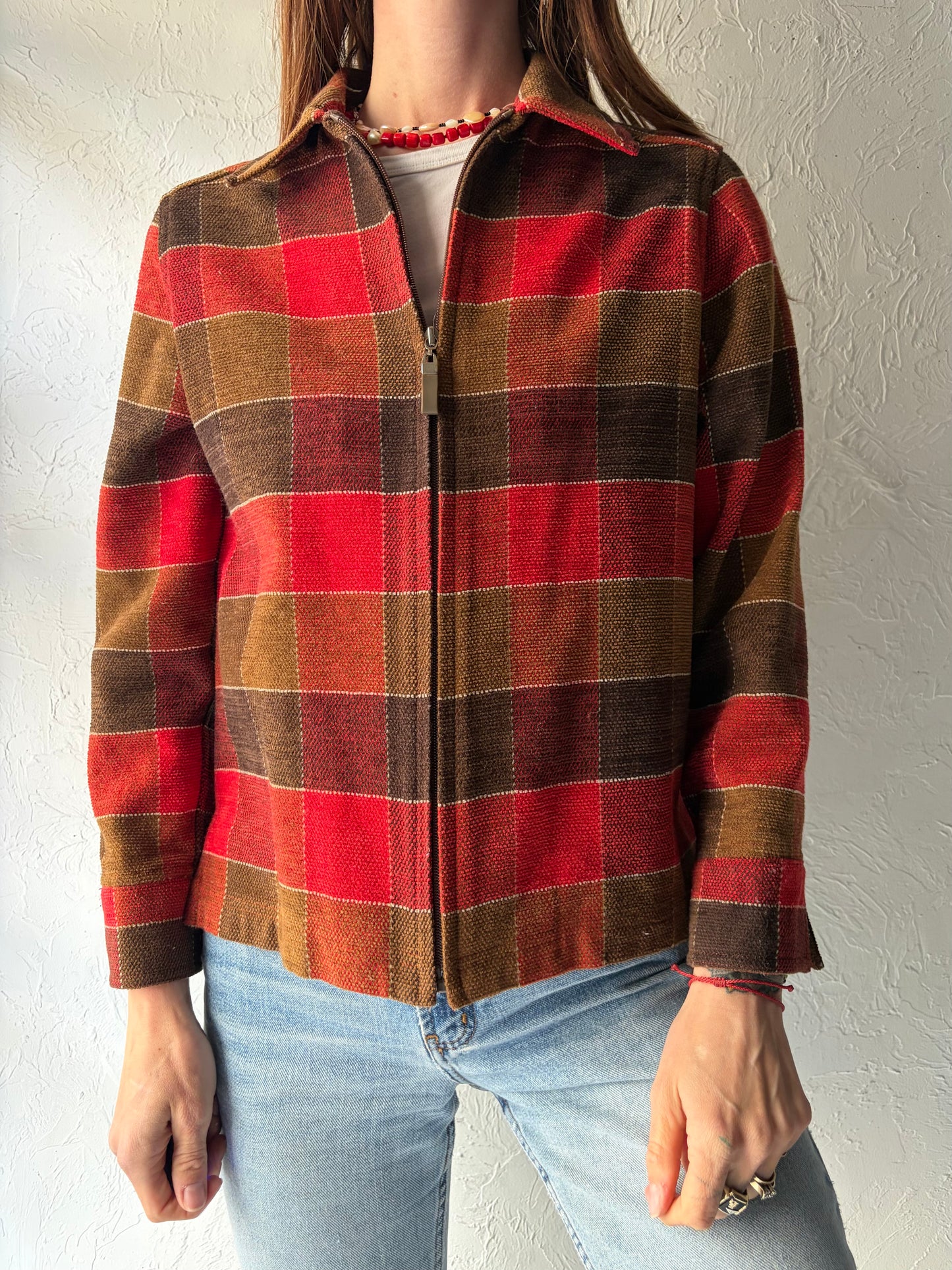 Y2k 'Alia' Red Checker Knit Jacket / Small - Medium