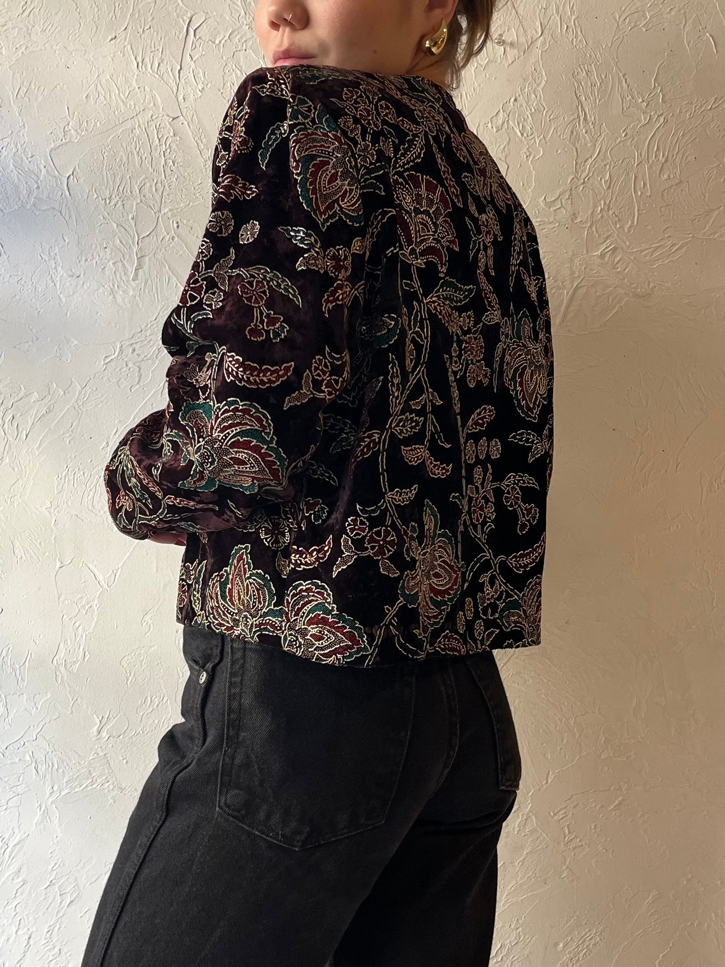 90s ‘Tres Paquette’ Floral Velvet Jacket / Medium