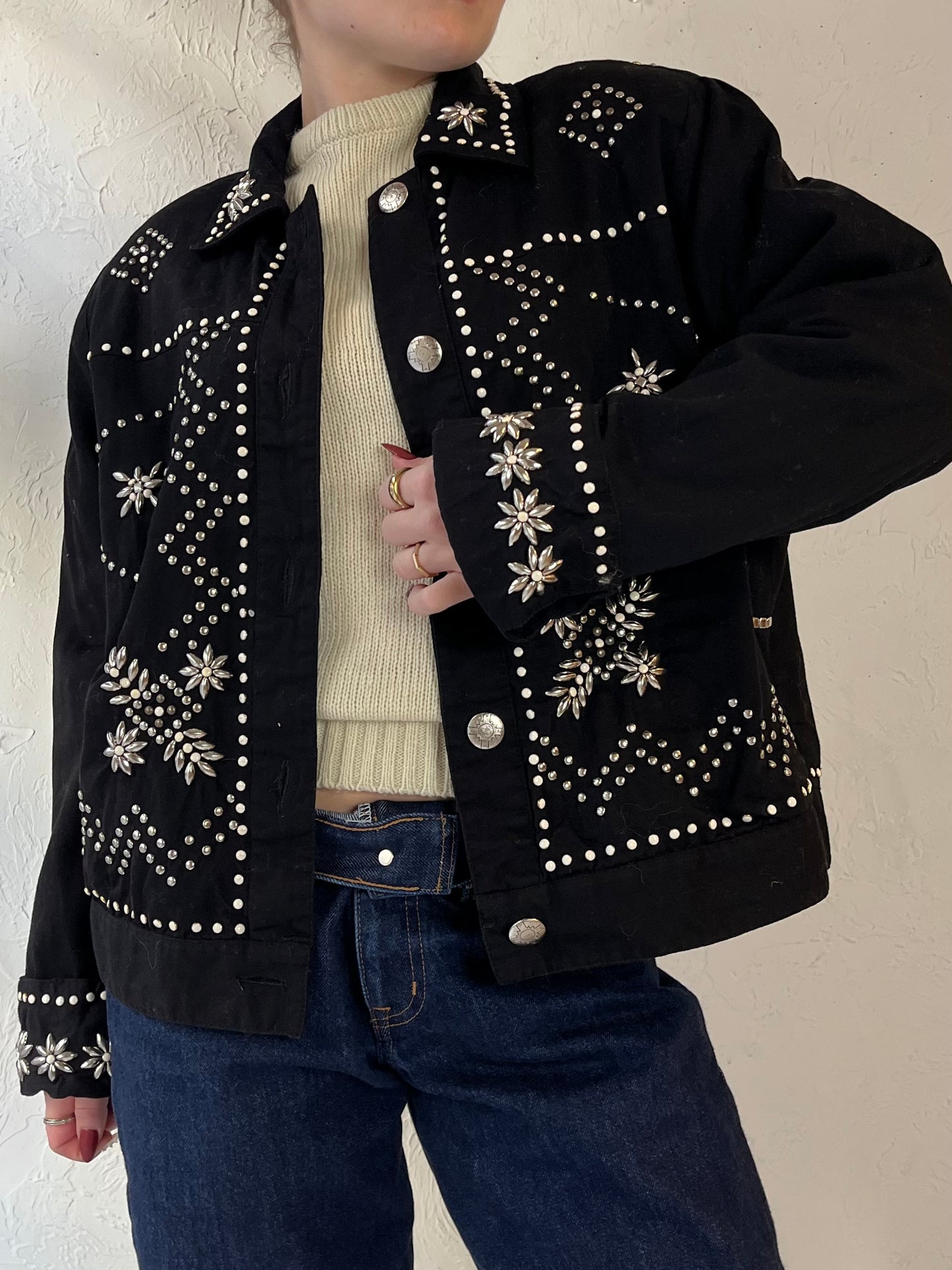 90s ‘Anage’ Black Studded Cotton Jacket / Large