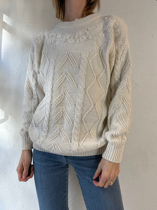 Y2k 'Dana Scott' Cream Cotton Knit Sweater / Medium