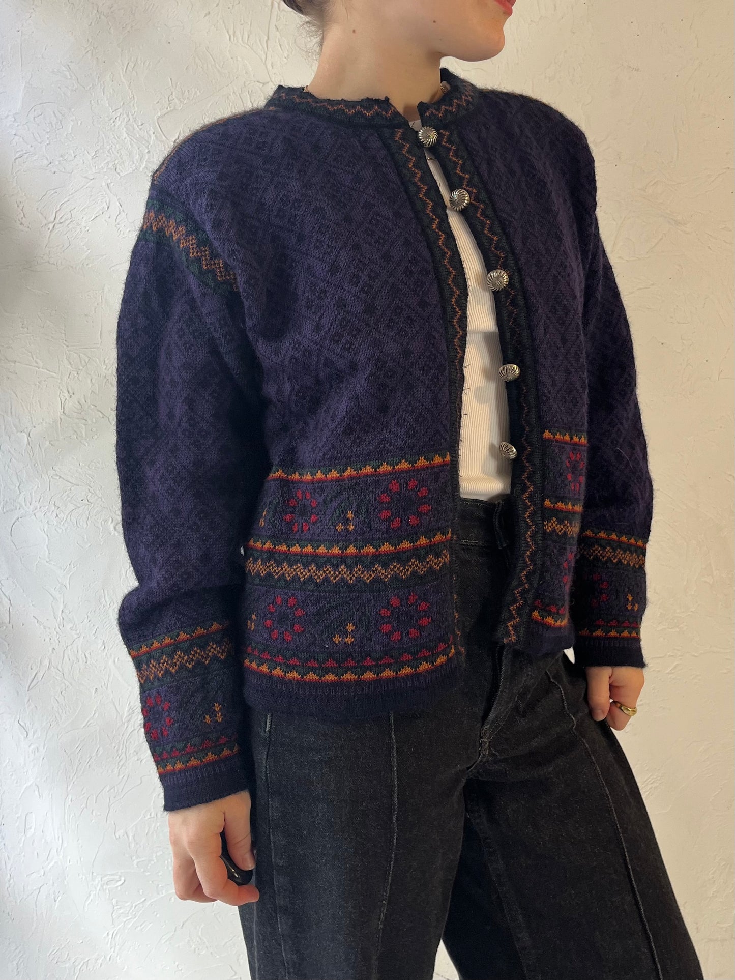 Vintage 'Dale of Norway' Purple Knit Wool Cardigan Sweater / Small