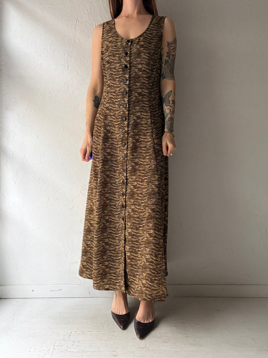 90s 'Betsy's Thing' Vintage Retro Grunge Animal Tiger Print Maxi Dress / Medium