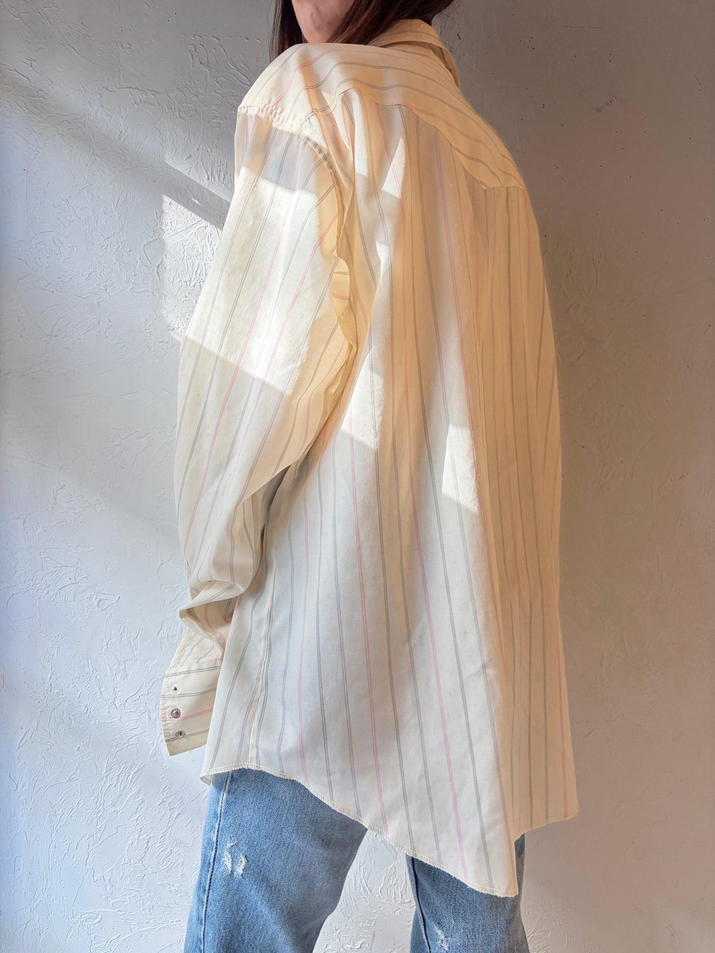 90s 'Wrangler' Striped Western Pearl Snap Shirt / XL