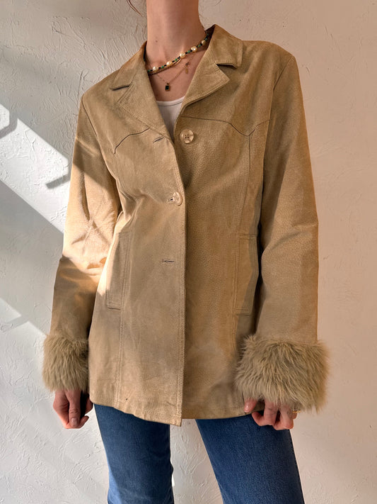 90s 'Suzy Shier' Beige Suede Leather Jacket / Medium