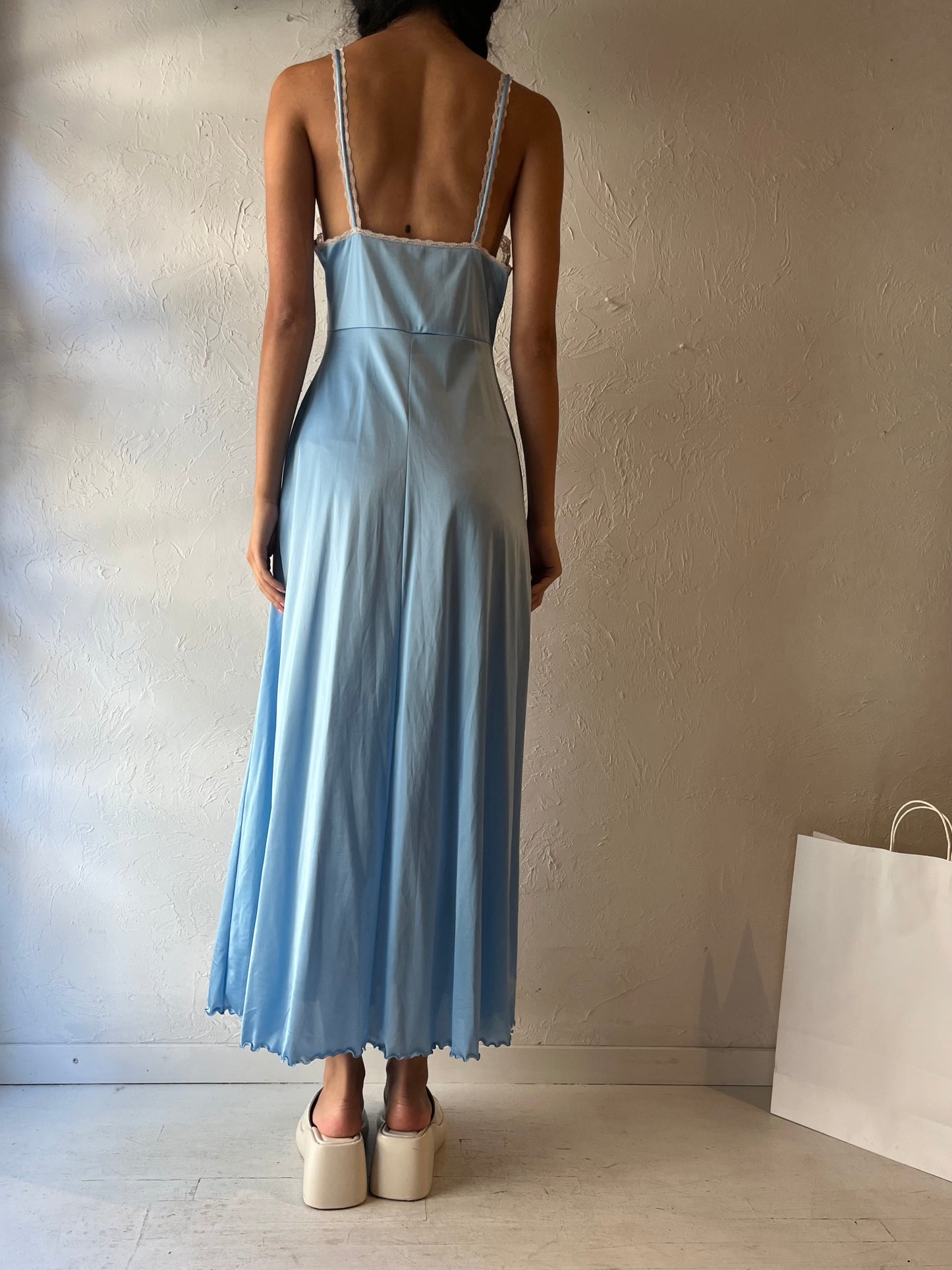 80s 'Van Realt' Blue Lacey Lingerie Slip Dress / Small