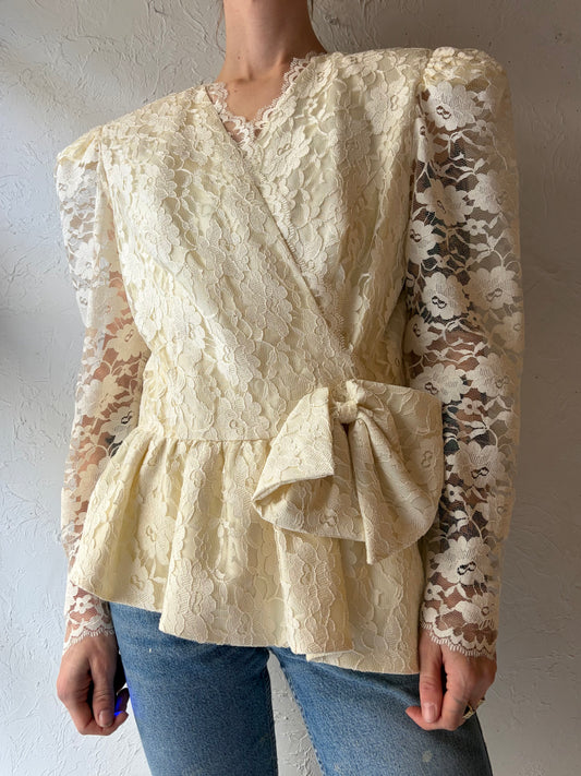 80s 'Lori Ann' White Romantic Blouse / Vintage 1980's Bridal Top / Medium