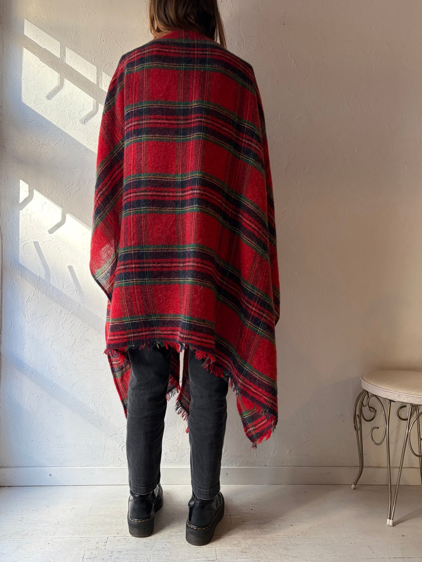 90s 'Proportion Petite' Plaid Mohair Blend Poncho / One Size