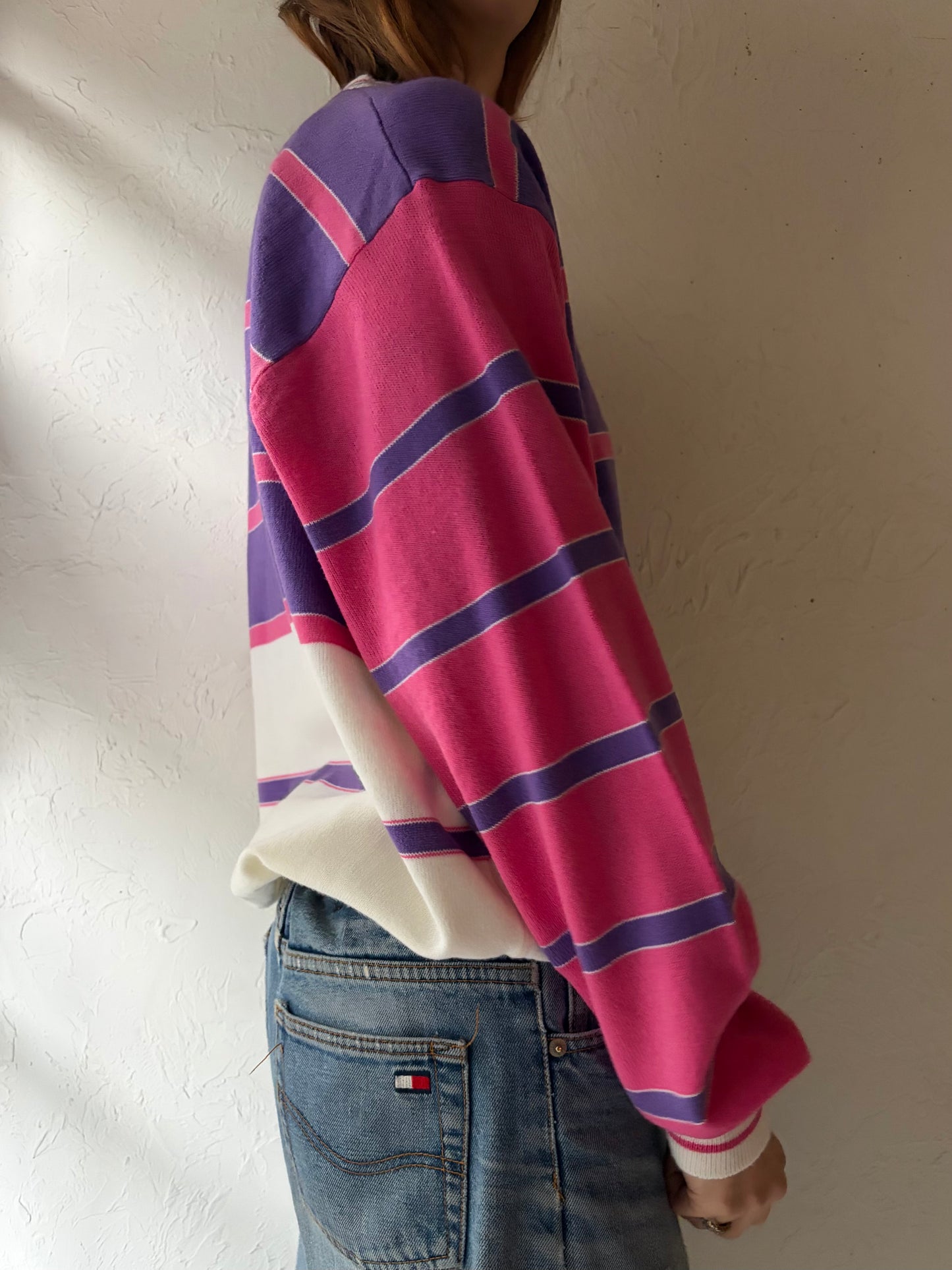 80s 'La Mode' Striped Sweater / Large