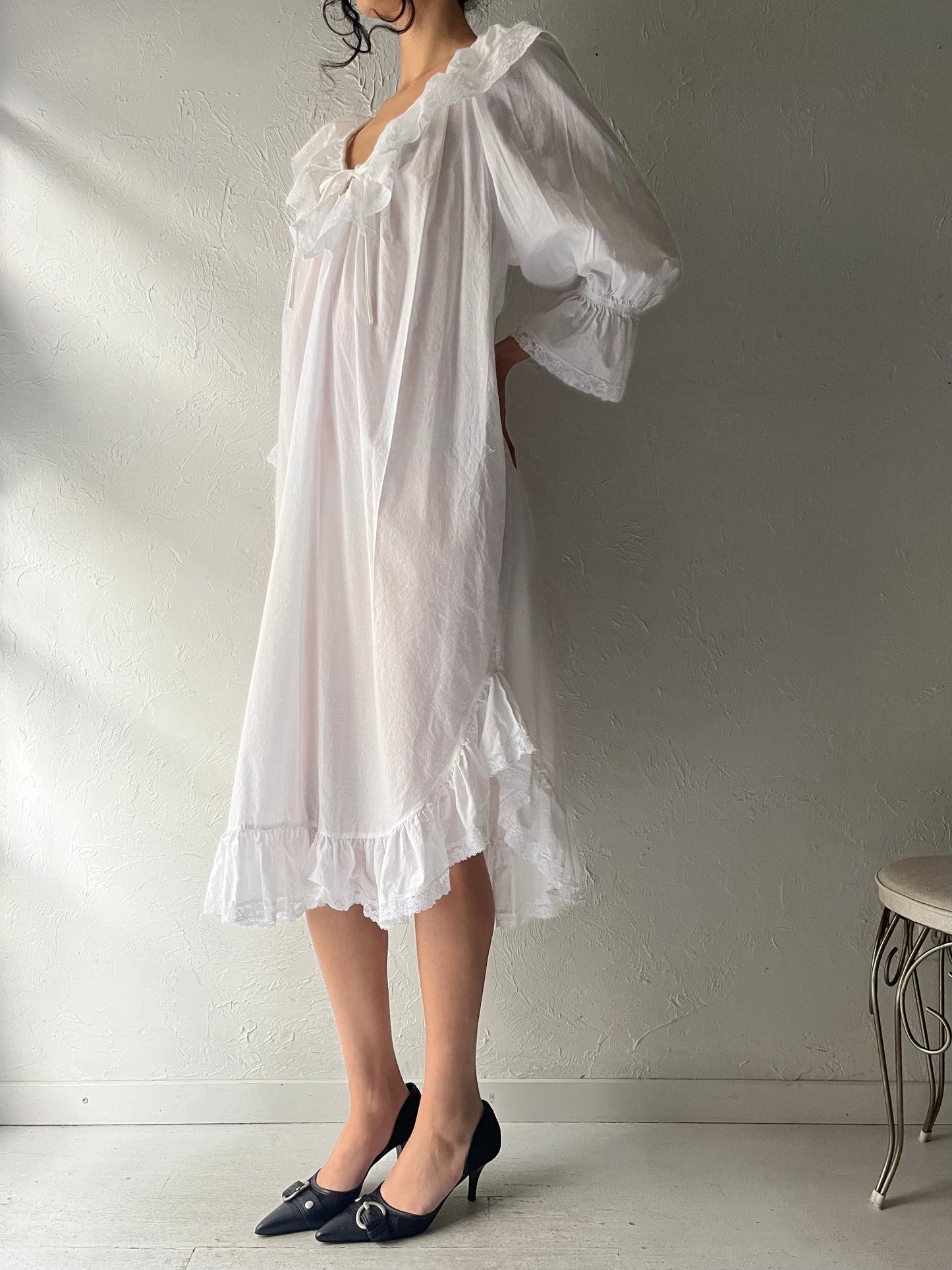 90s 'Barad & Co' White Cotton Dress / Medium