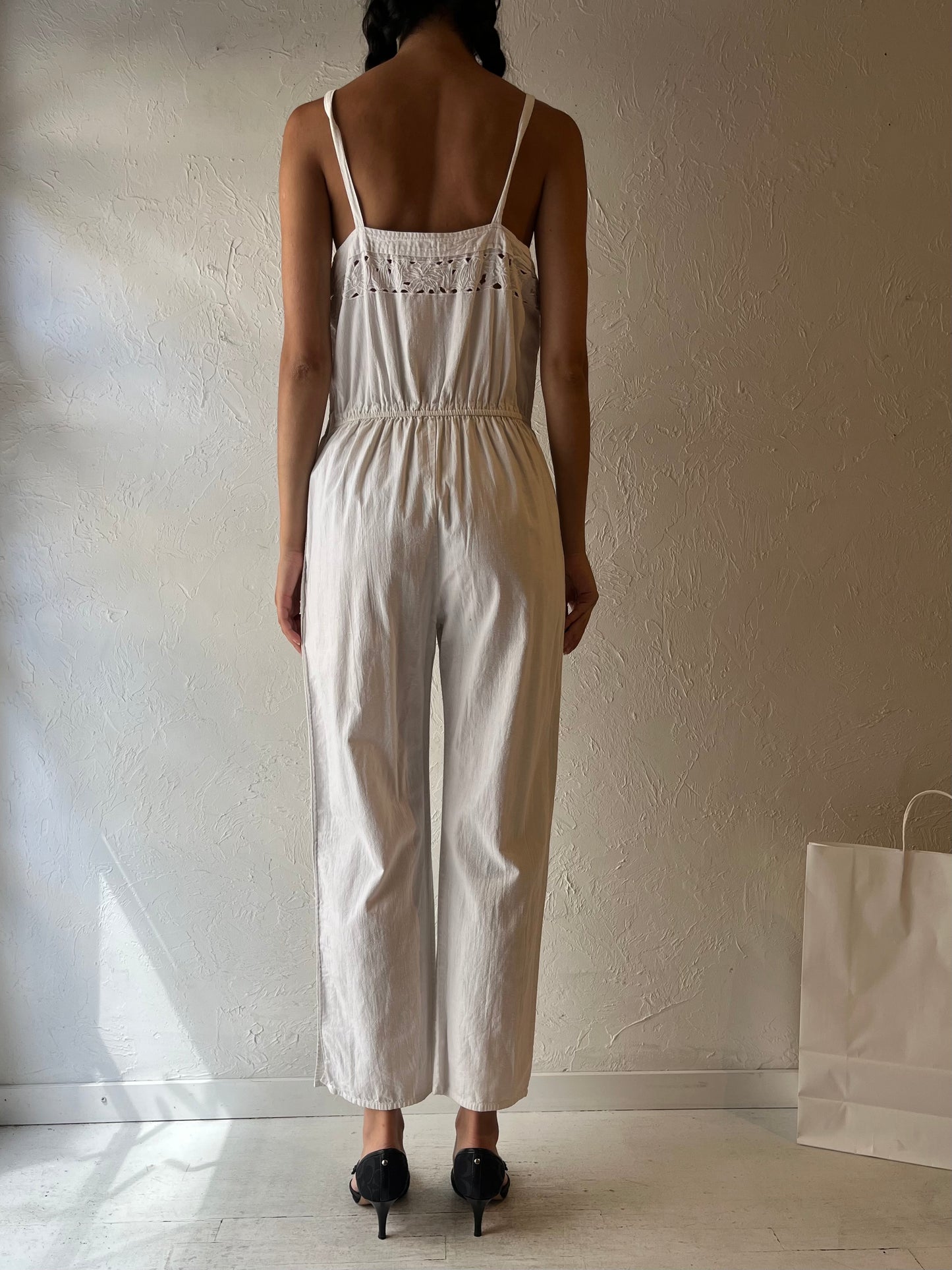 70s 'Marianne' White Cotton Jumpsuit / Small