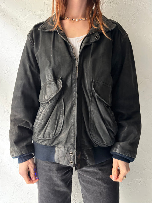 90s ‘Hunt Club’ Black Suede Leather Jacket / Medium