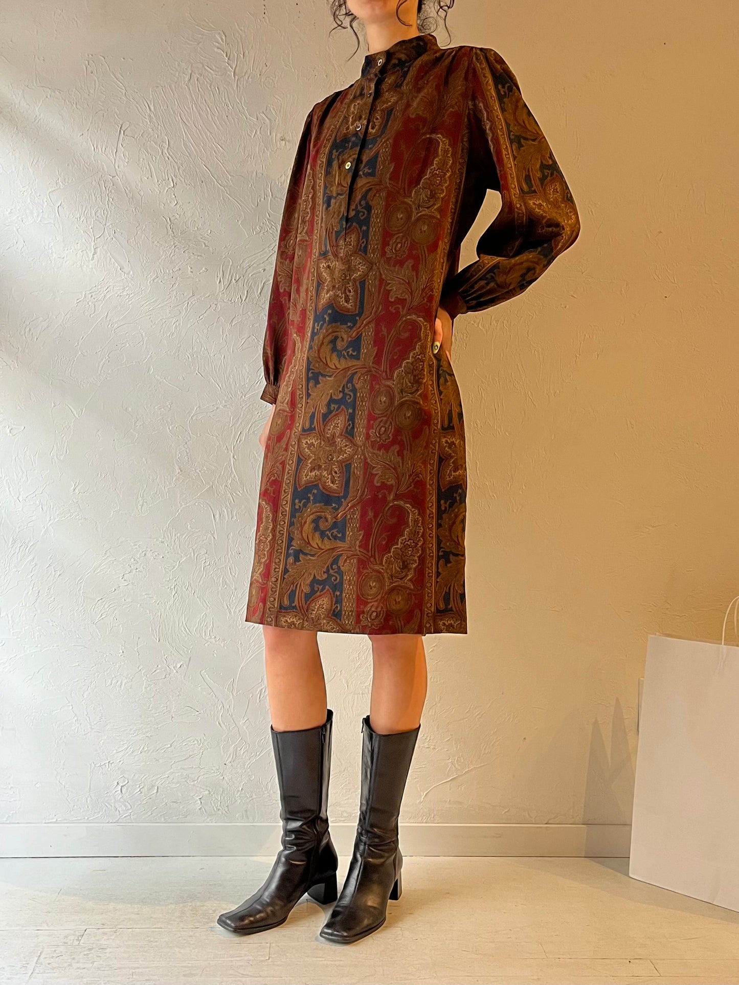 Vintage ‘Ports’ Brown Wool Paisley Dress / Large