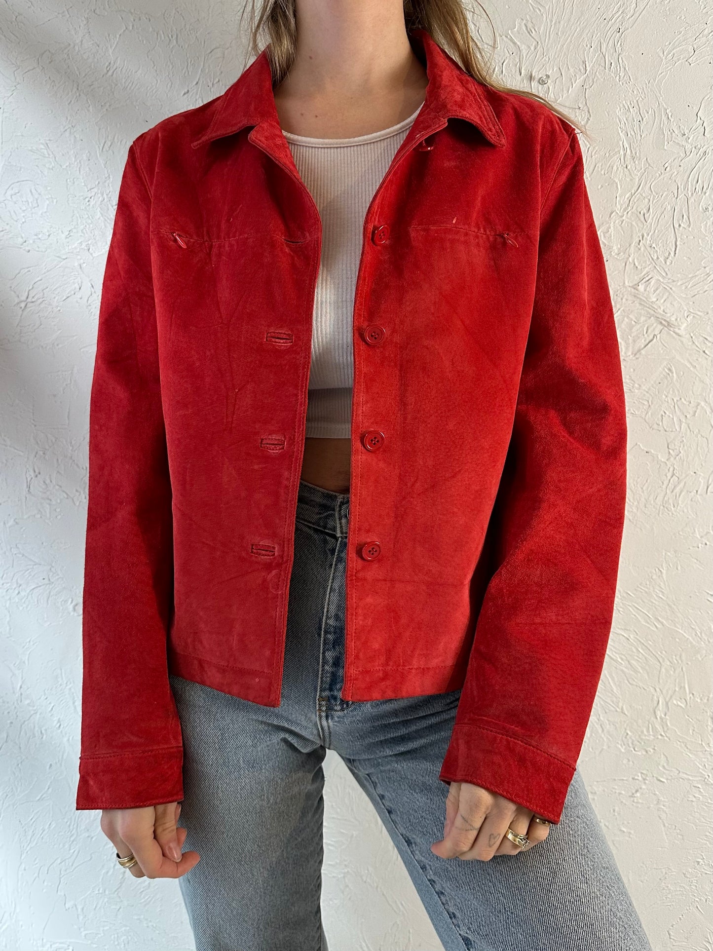 90s 'Jeanology' Red Suede Jacket / Medium