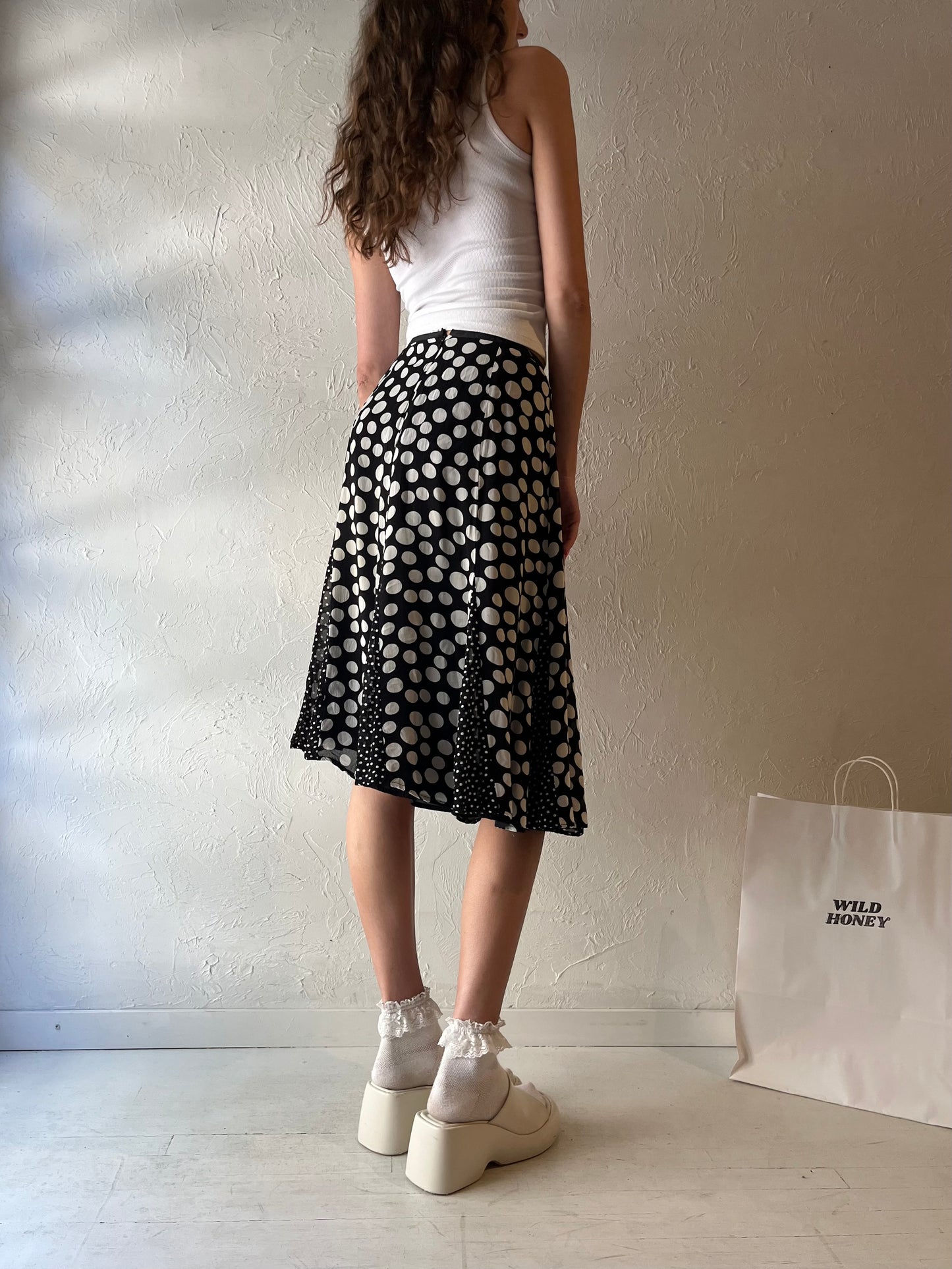 90s 'April Cornell' Polka Dot Midi Skirt / Small