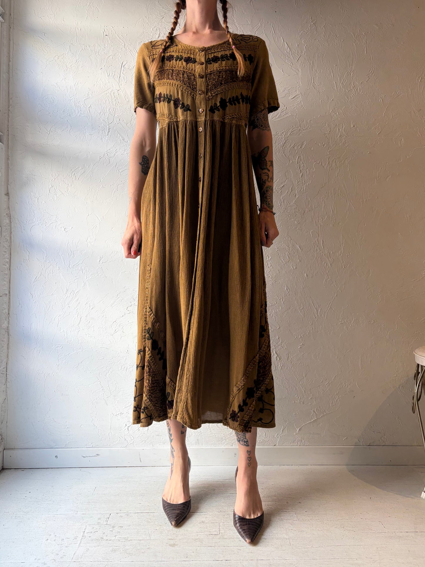Vintage 'White Stag' Button Up Fairycore Rayon Dress / Large