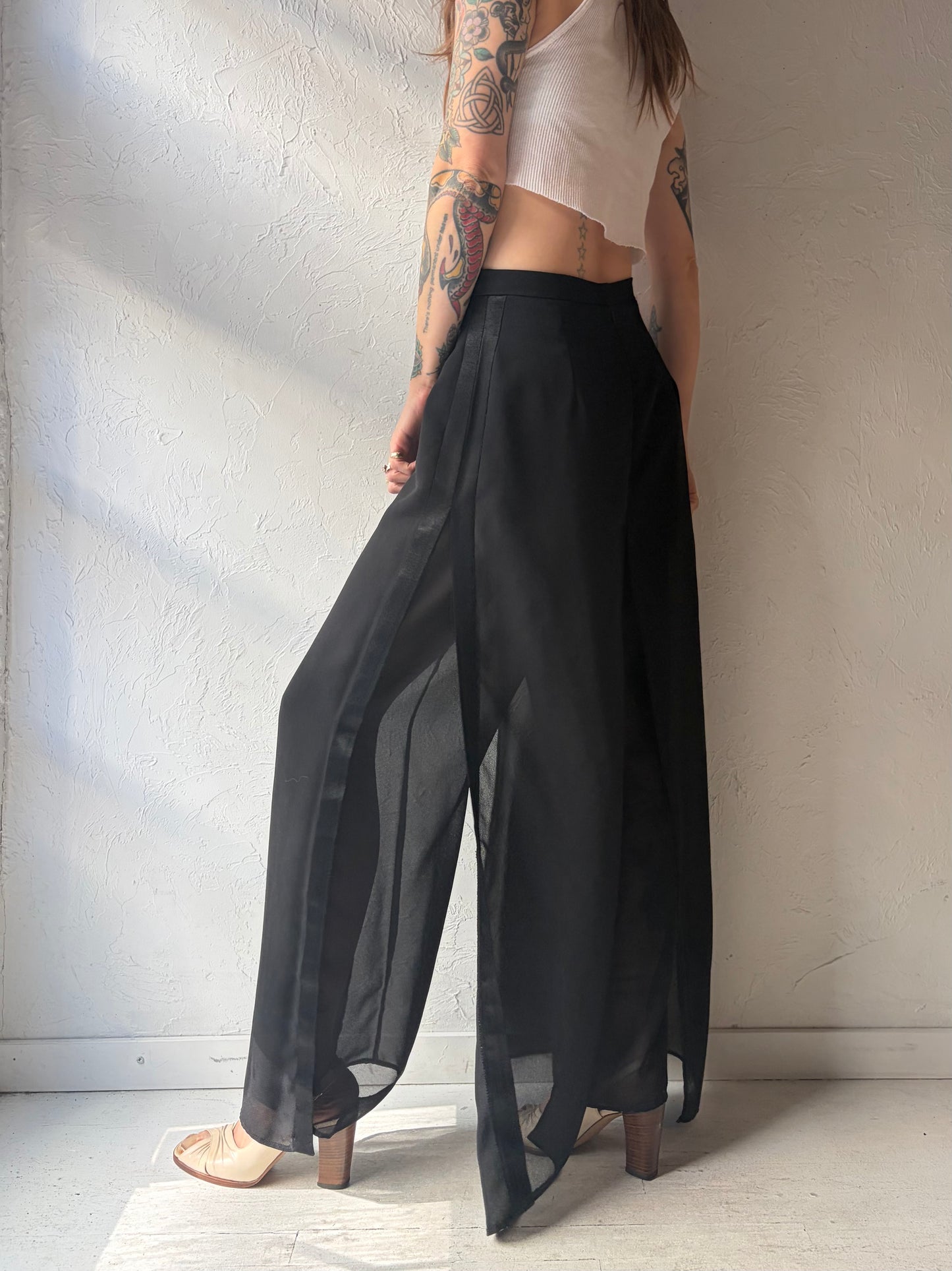 80s 'J.R. Nites' Black Wide Leg Formal Trousers  / Vintage 1980s Retro Party Pants / Small