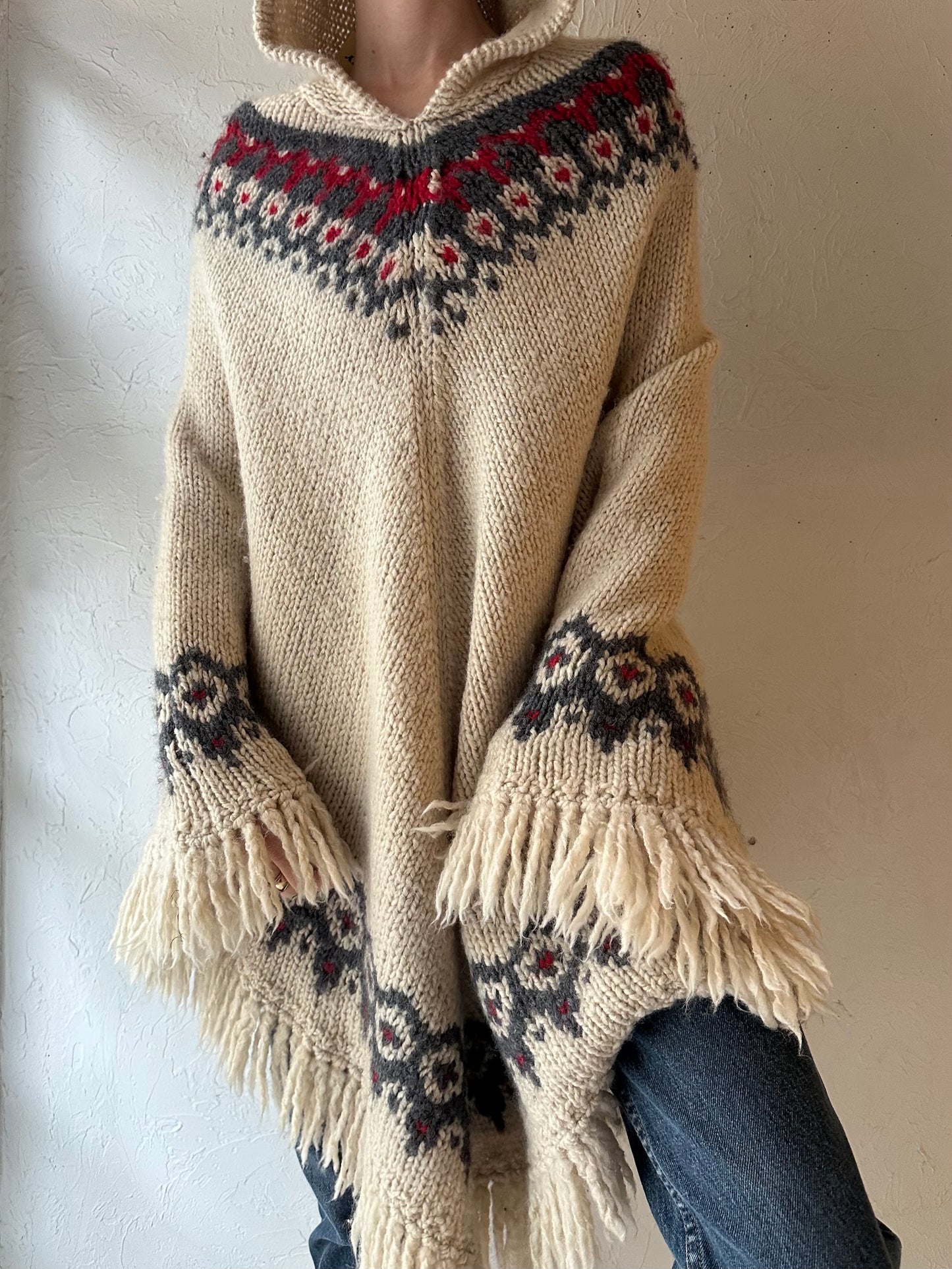 90s 'J Crew' Hooded Wool Poncho / Small