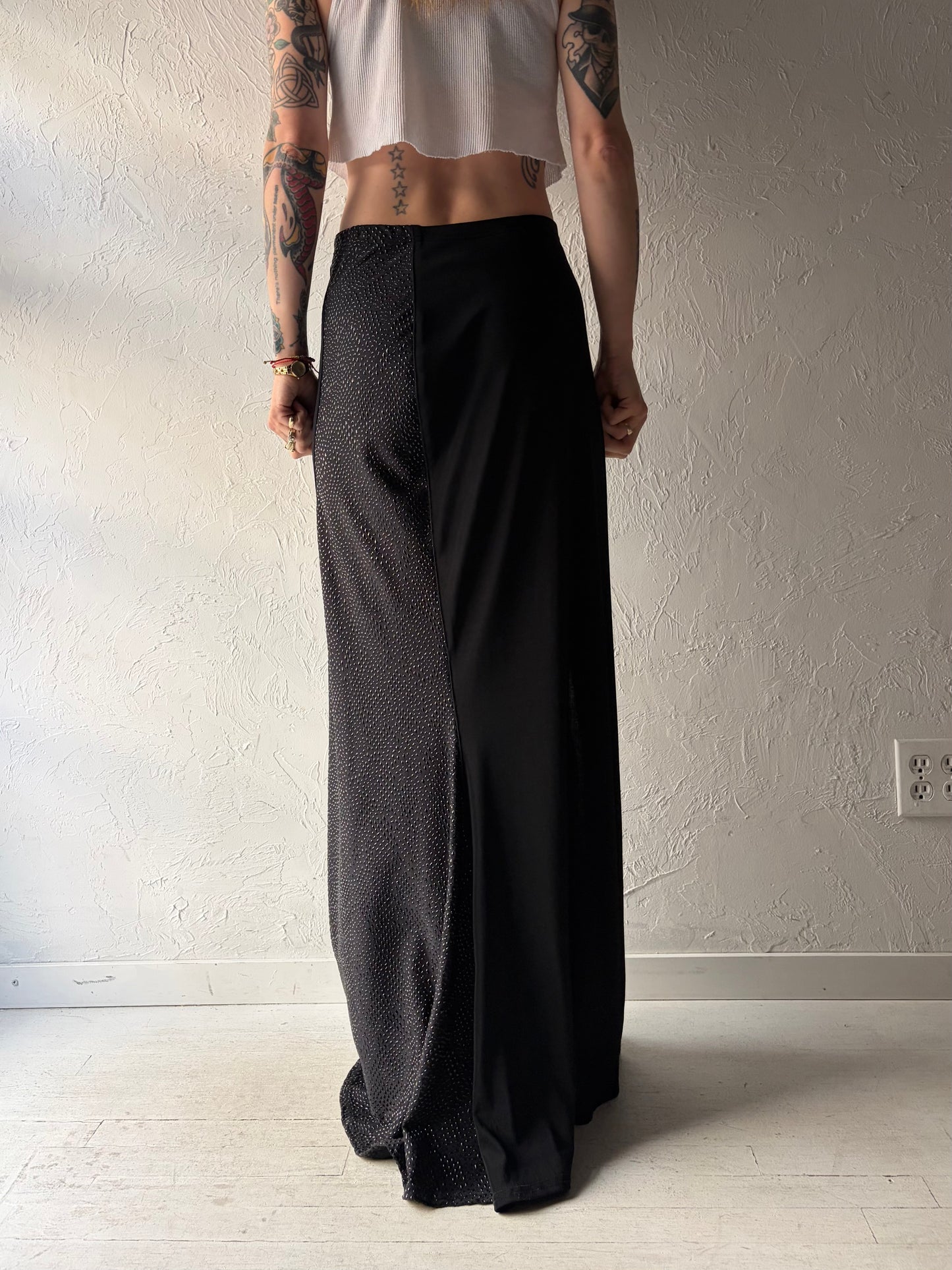 90s 'Cache' Black Slinky Maxi Skirt / Large