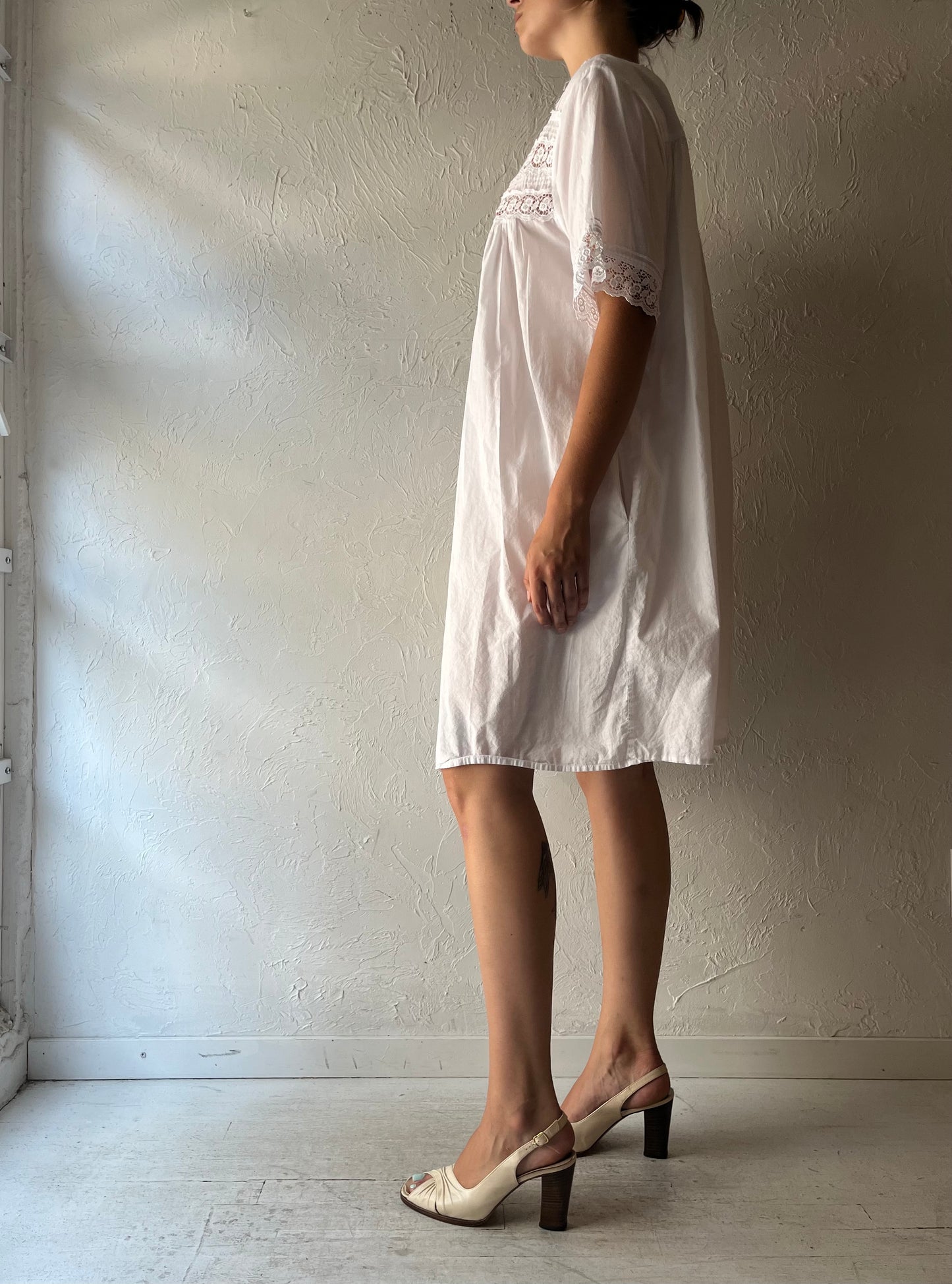 Y2k 'Eileen West' White Romanic Nighty Dress / Vintage 2000s Cotton Summer Cottagecore Summer / LargeDress
