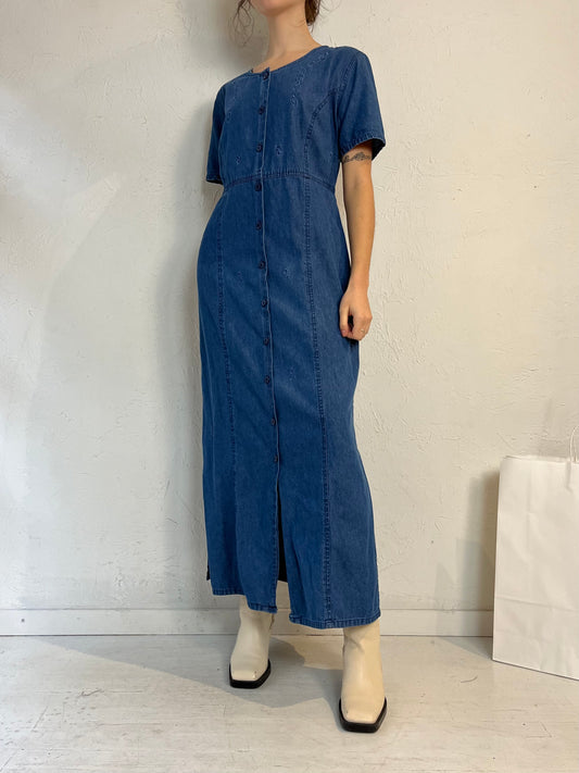 Y2k 'Penmans' Embroidered Denim Maxi Dress / Medium