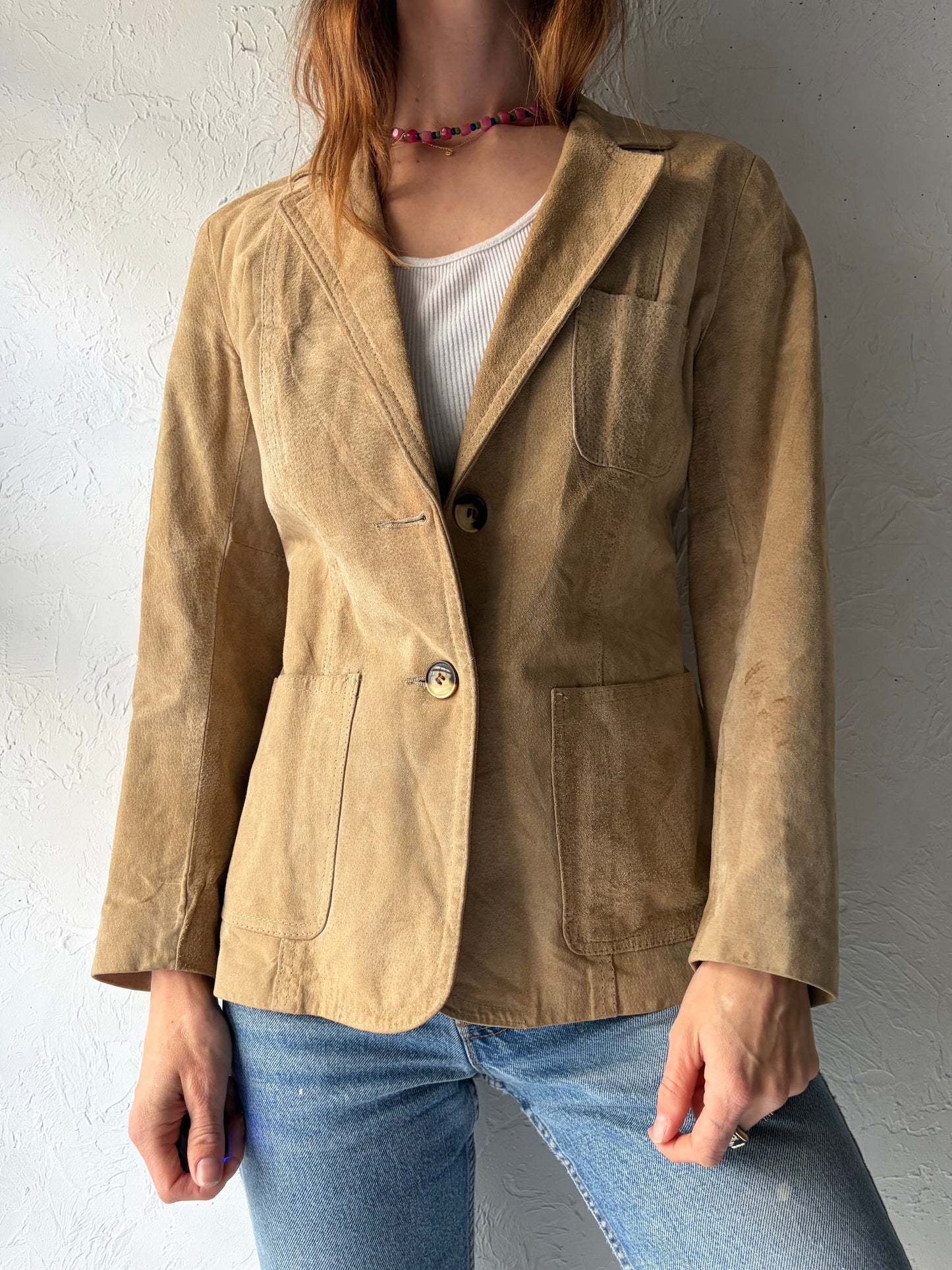 90s 'Johnathan Christopher' Suede Leather Blazer Jacket / Small