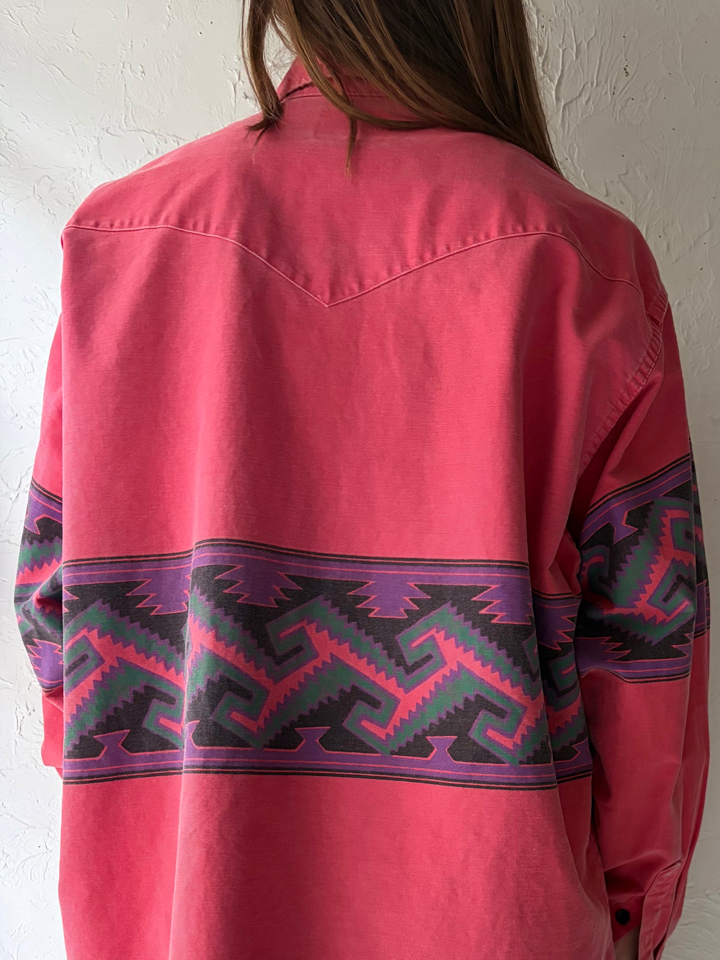 90s 'Wrangler' Retro Patterned Western Cowboy Work Wear Shirt / XL