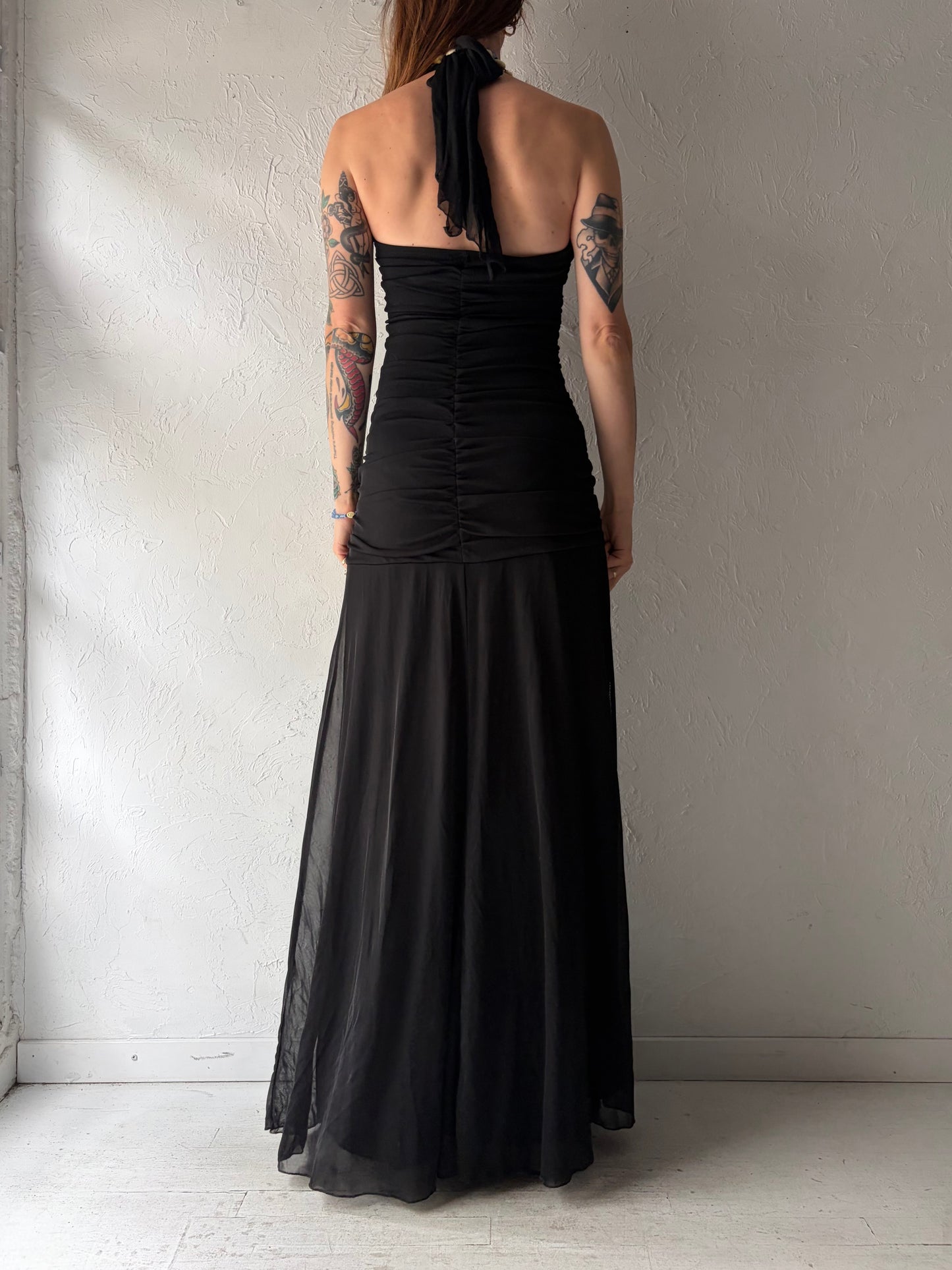 90s 'Le Chateau' Black Formal Halter Dress / Small