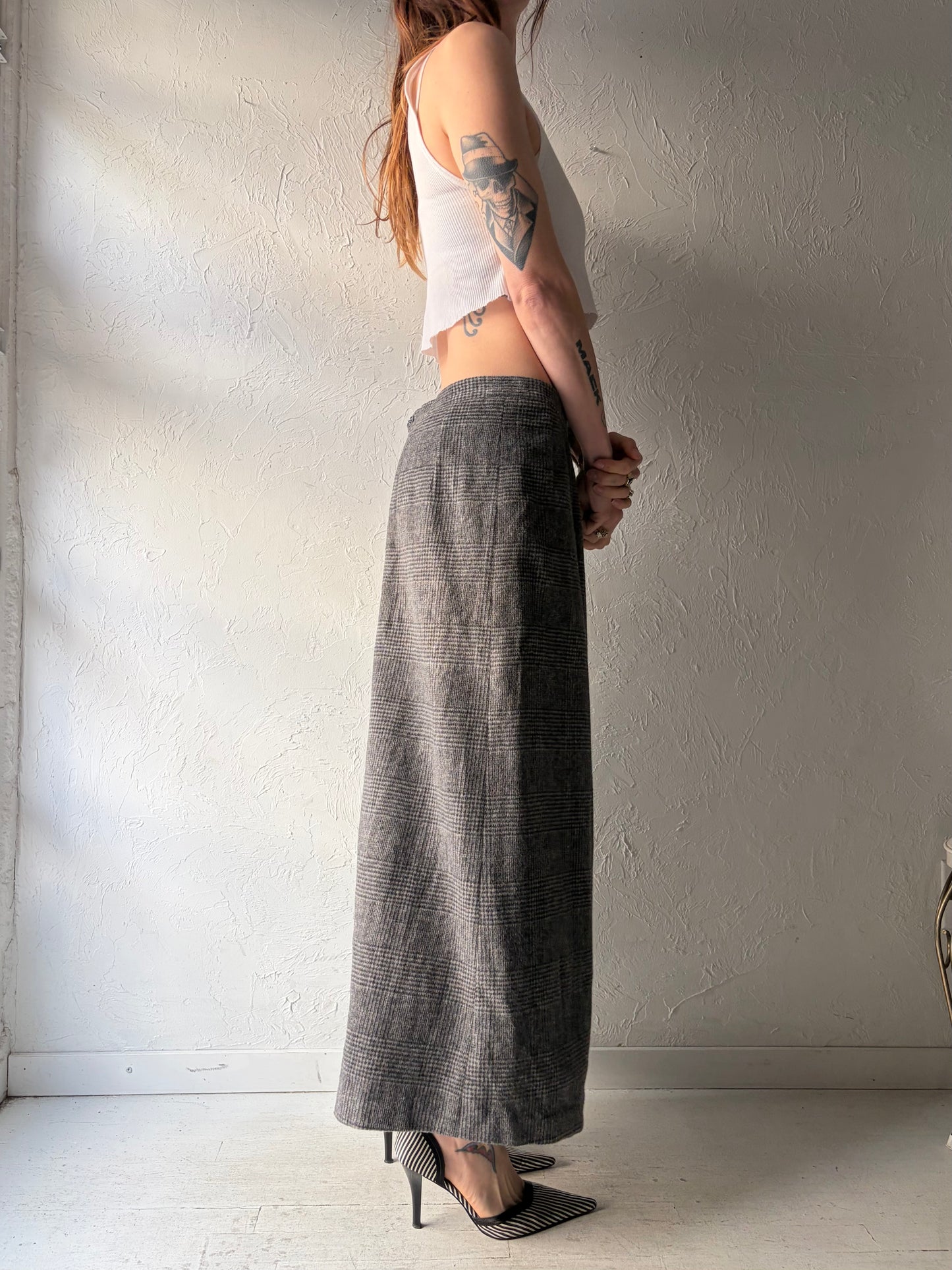 Vintage Gray Knit Spring Winter Maxi Skirt / Medium