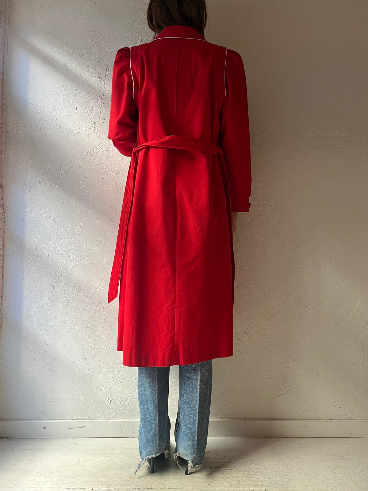90s 'Collection Elegante' Red Minimalist Academia Trench Coat / Small