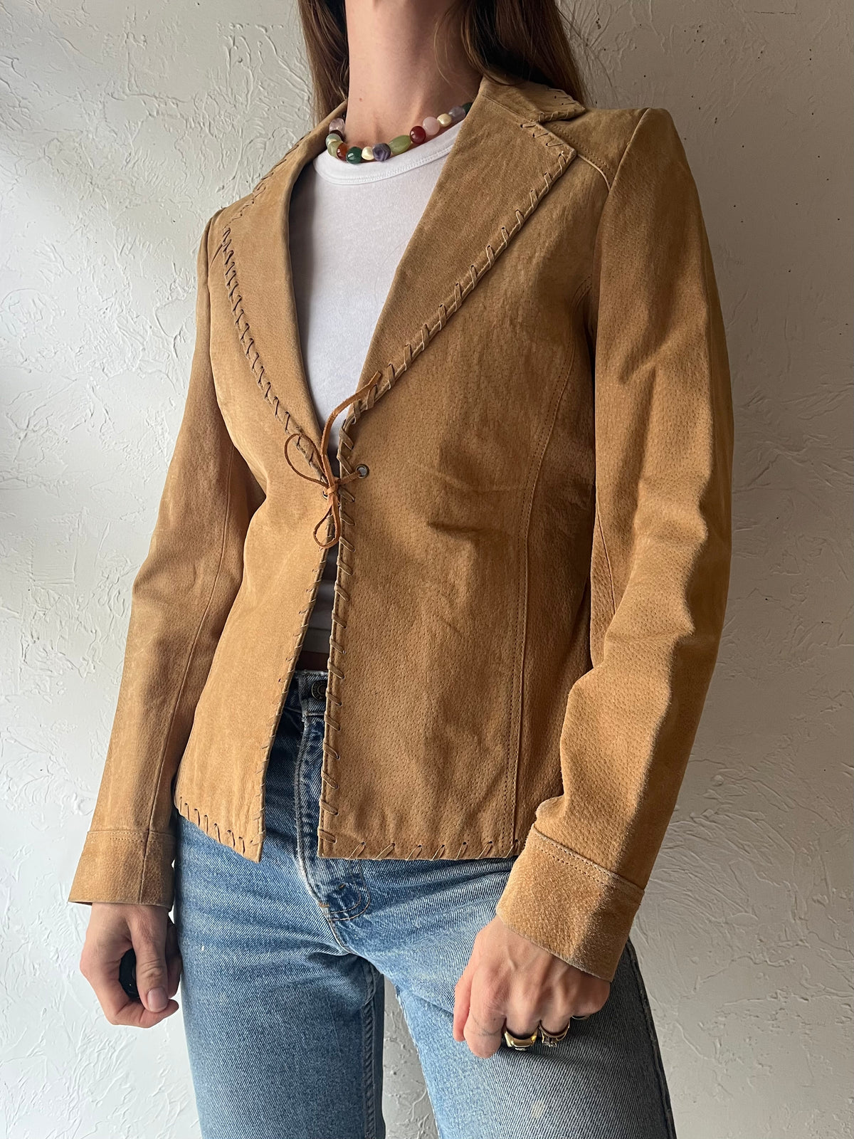 90s 'Passport' Tan Suede Leather Jacket / Medium