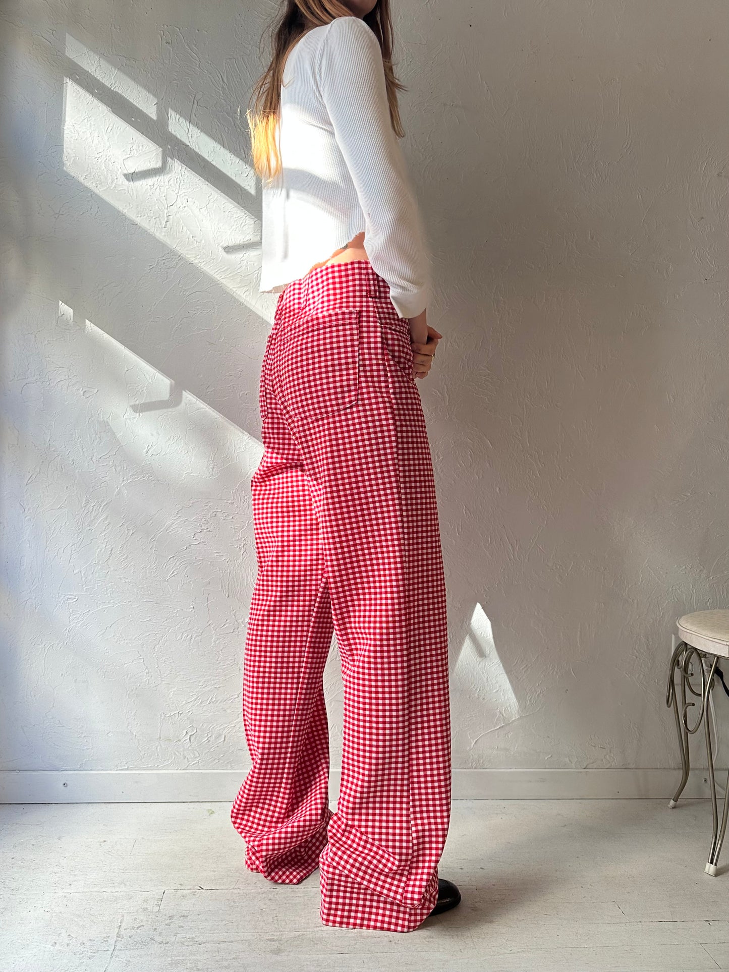 70s ' Medalist' Red Gingham Trousers / 34
