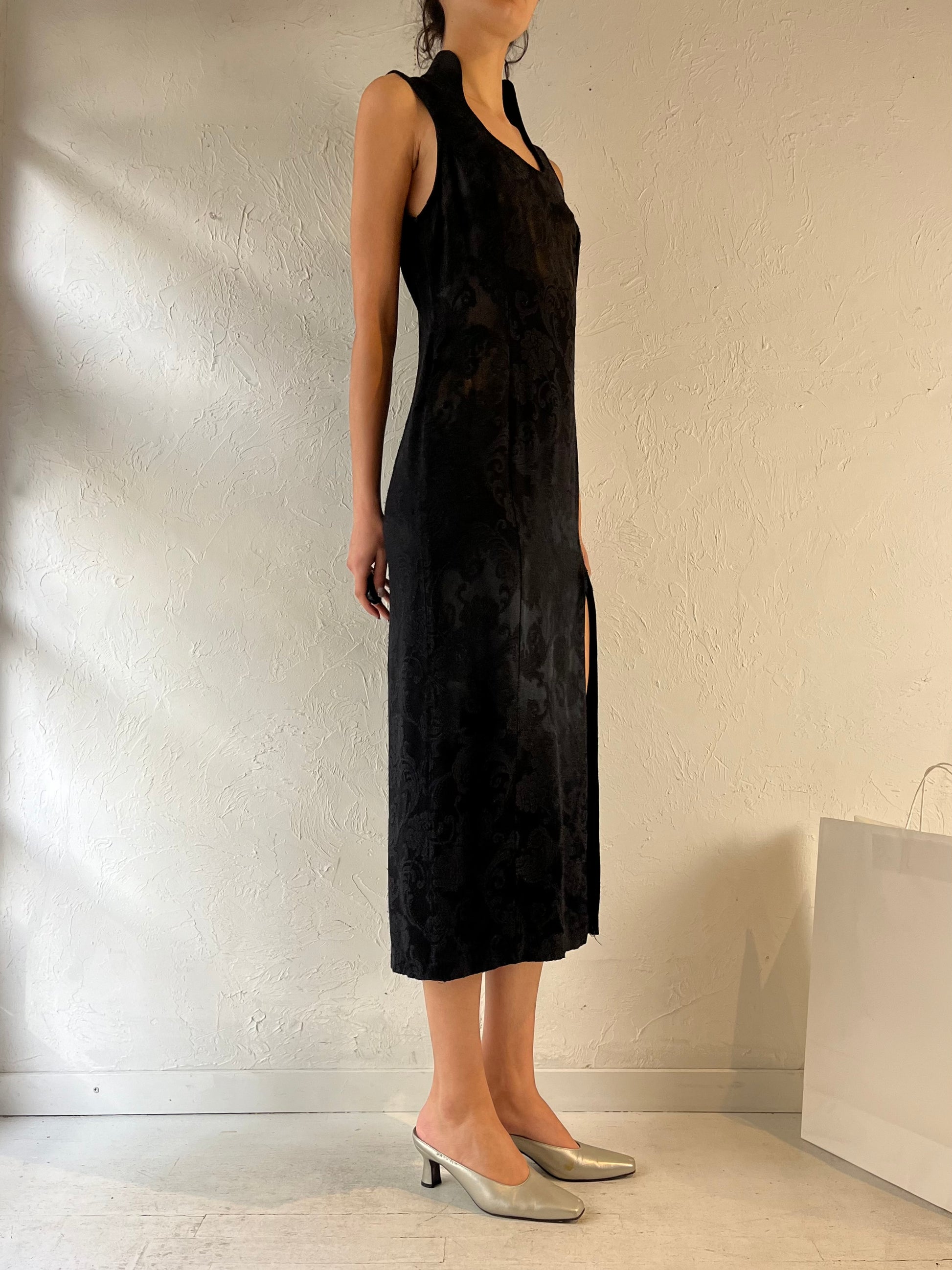 90s ‘Le Chateau’ Black Embossed Midi Dress / Small