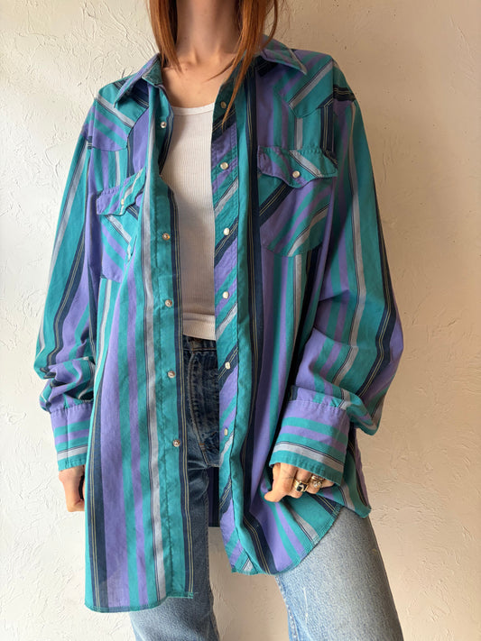 Y2k 'Wrangler' Striped Pearl Snap Shirt / XL