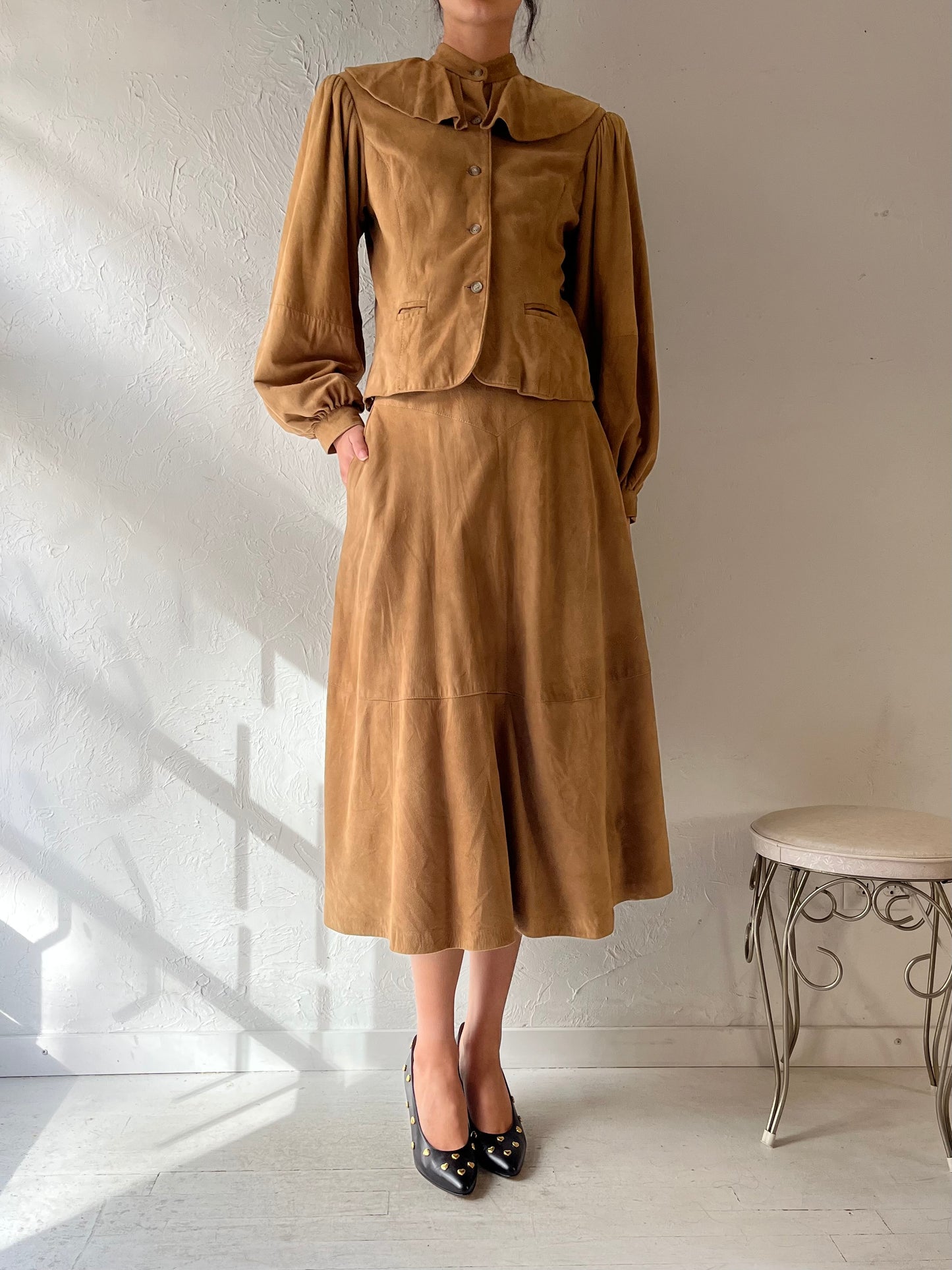 70s ‘Bagatelle’ Tan Suede Skirt Set / Small
