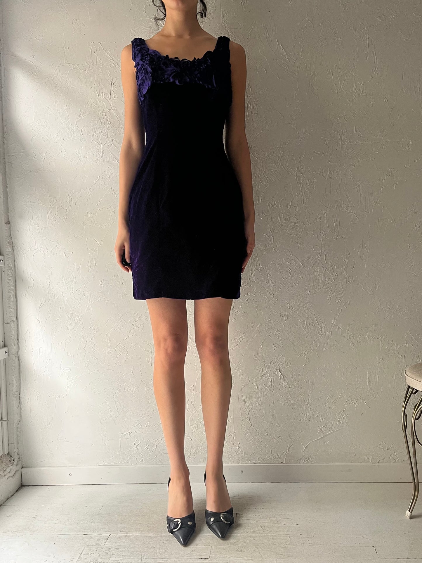 80s 'Zum Zum' Purple Velvet Union Made Mini Dress / Small