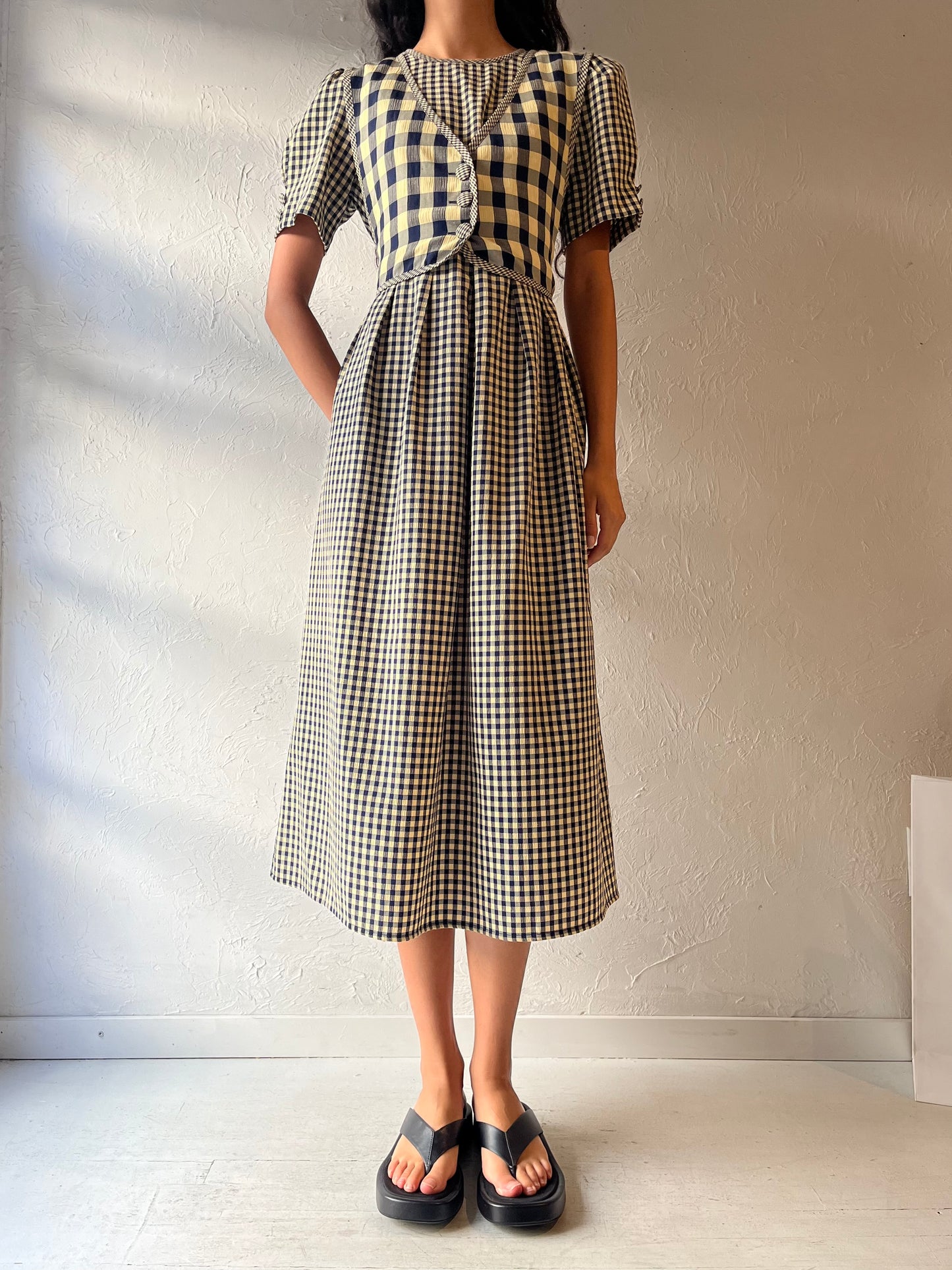 90s 'Kathie Lee' Gingham Midi Dress / Large