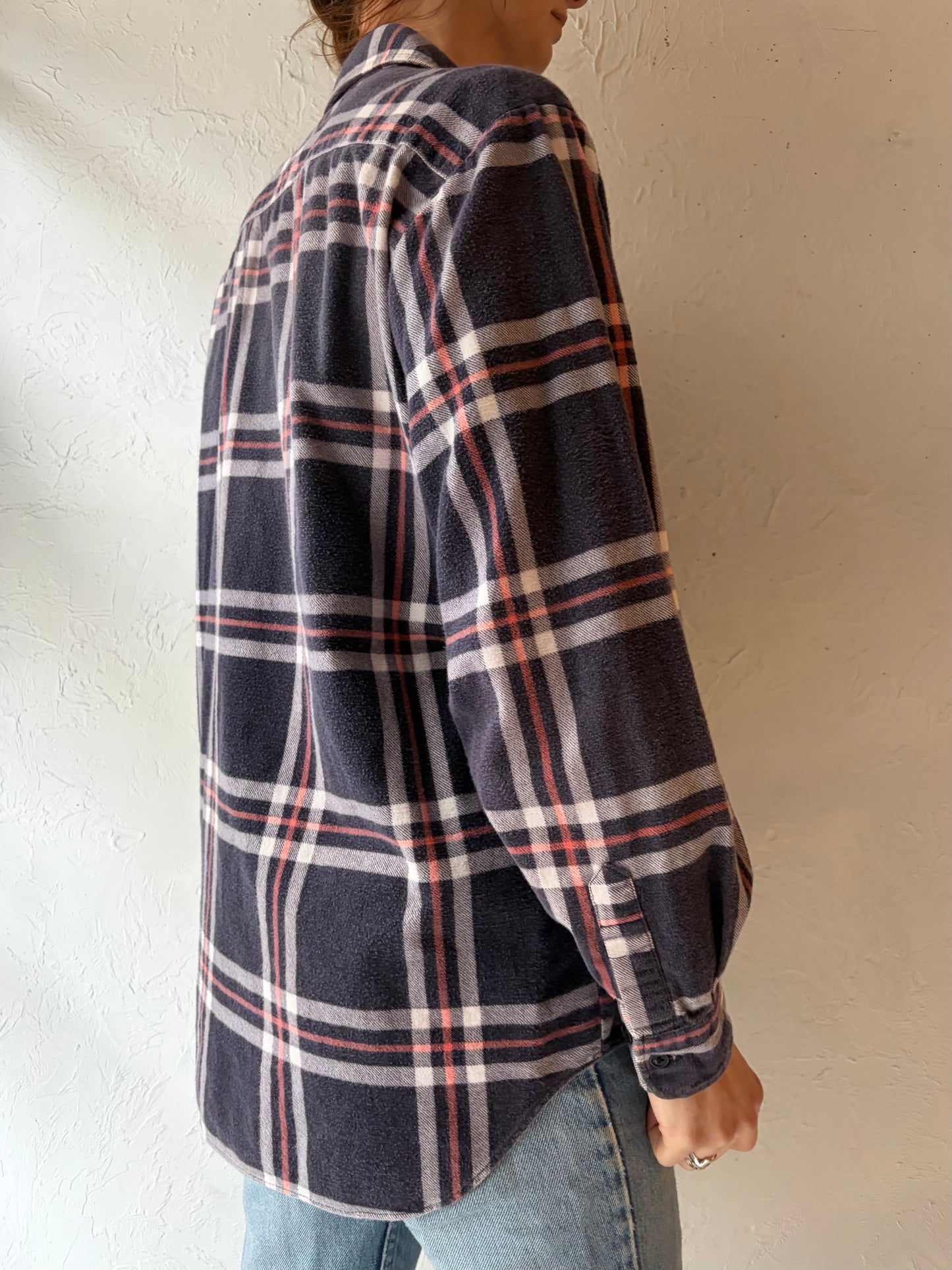 80s 'Sears Wearmaster' Cotton Plaid Shirt / Medium