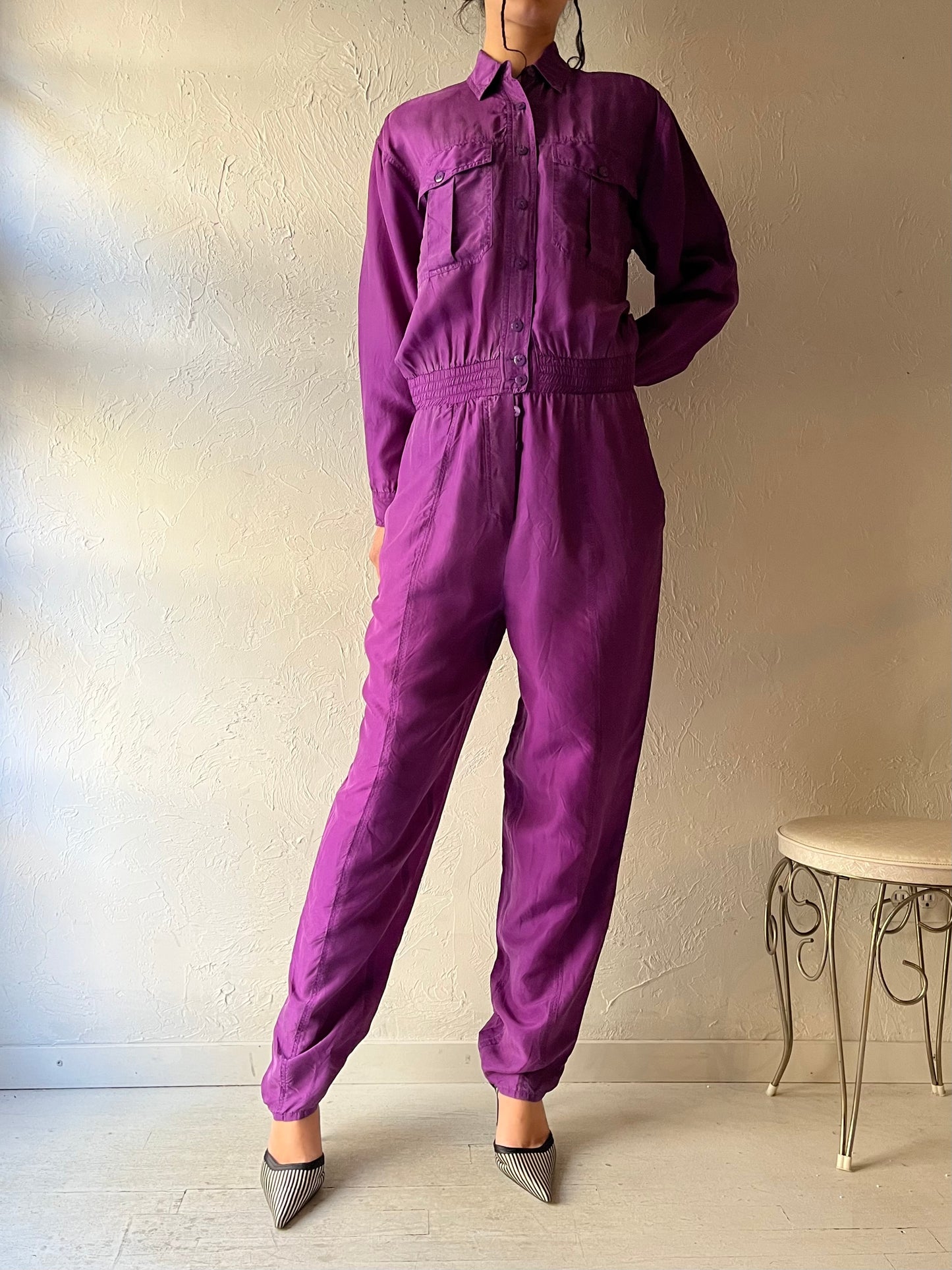 90s 'Gino Bessilini' Purple Silk Jumpsuit / Small