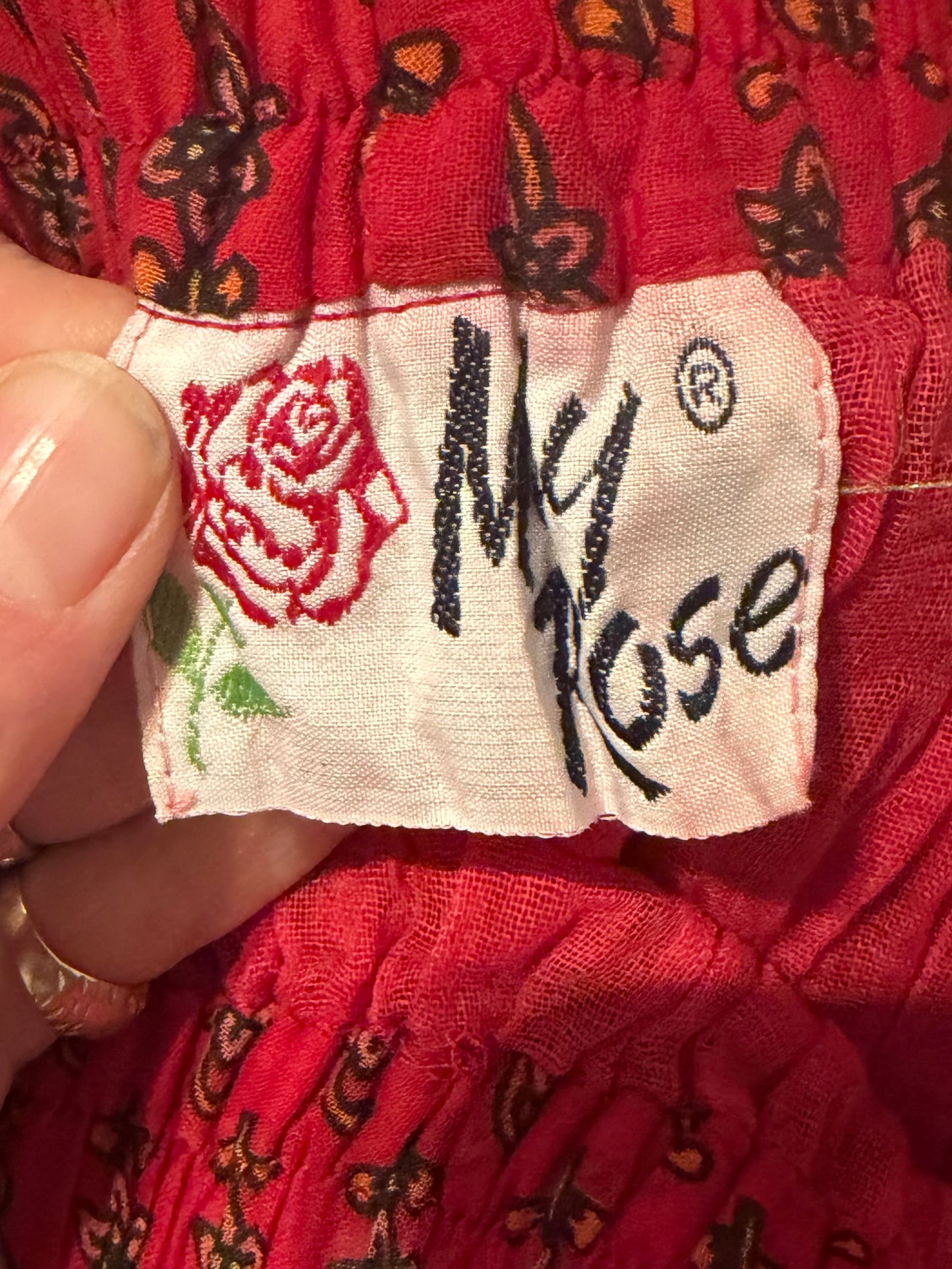 90s 'My Rose' Red Floral Western Midi Skirt / Small