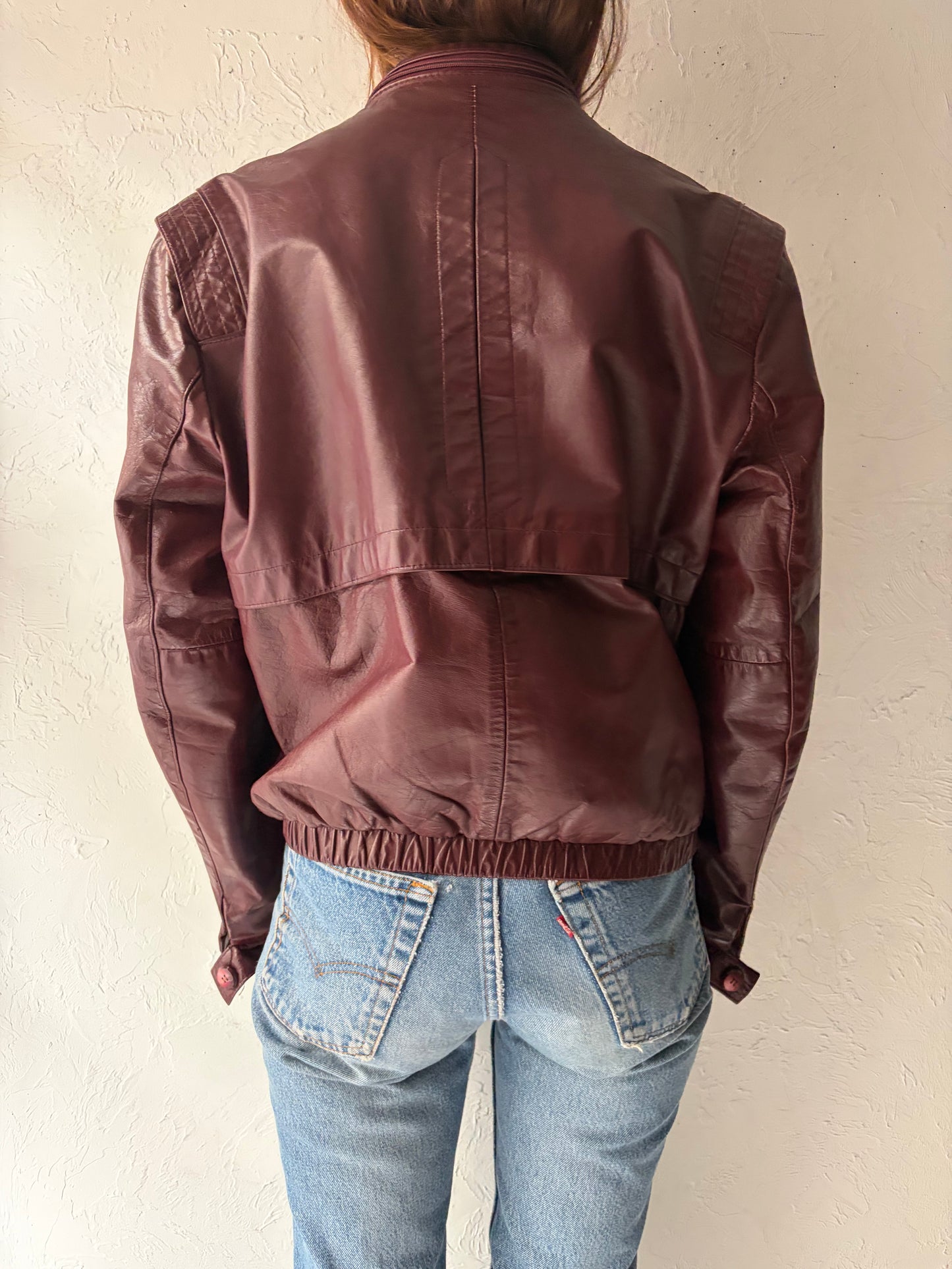 70s 'Jonathan Christopher' Burgundy Leather Bomber Jacket / Medium
