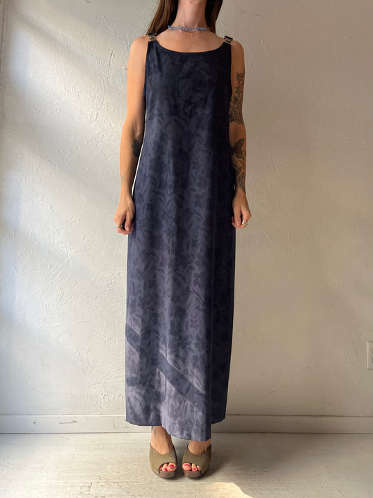 90s ‘CDC Caren Desiree’ Navy Floral Jacquard Minimalist Grunge Maxi Dress / Meidum