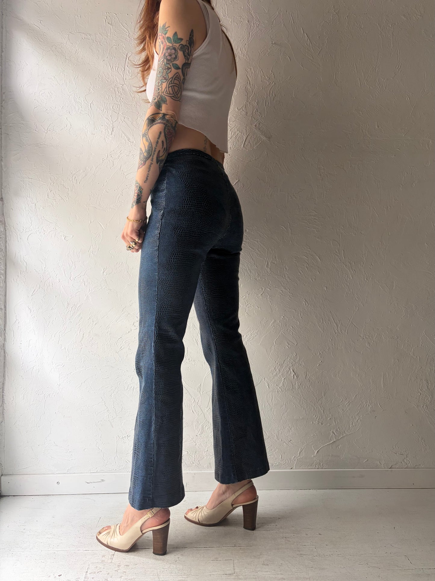 90s ‘Santa Barbra' Retro Blue Patterned Streetwear Trousers / Vintage 2000s Rockstar Pants / Small