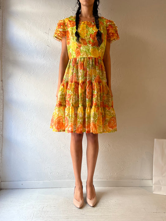 60s 'Glamour Dance Craft Ltd.' Tiered Floral Midi Dress / Medium