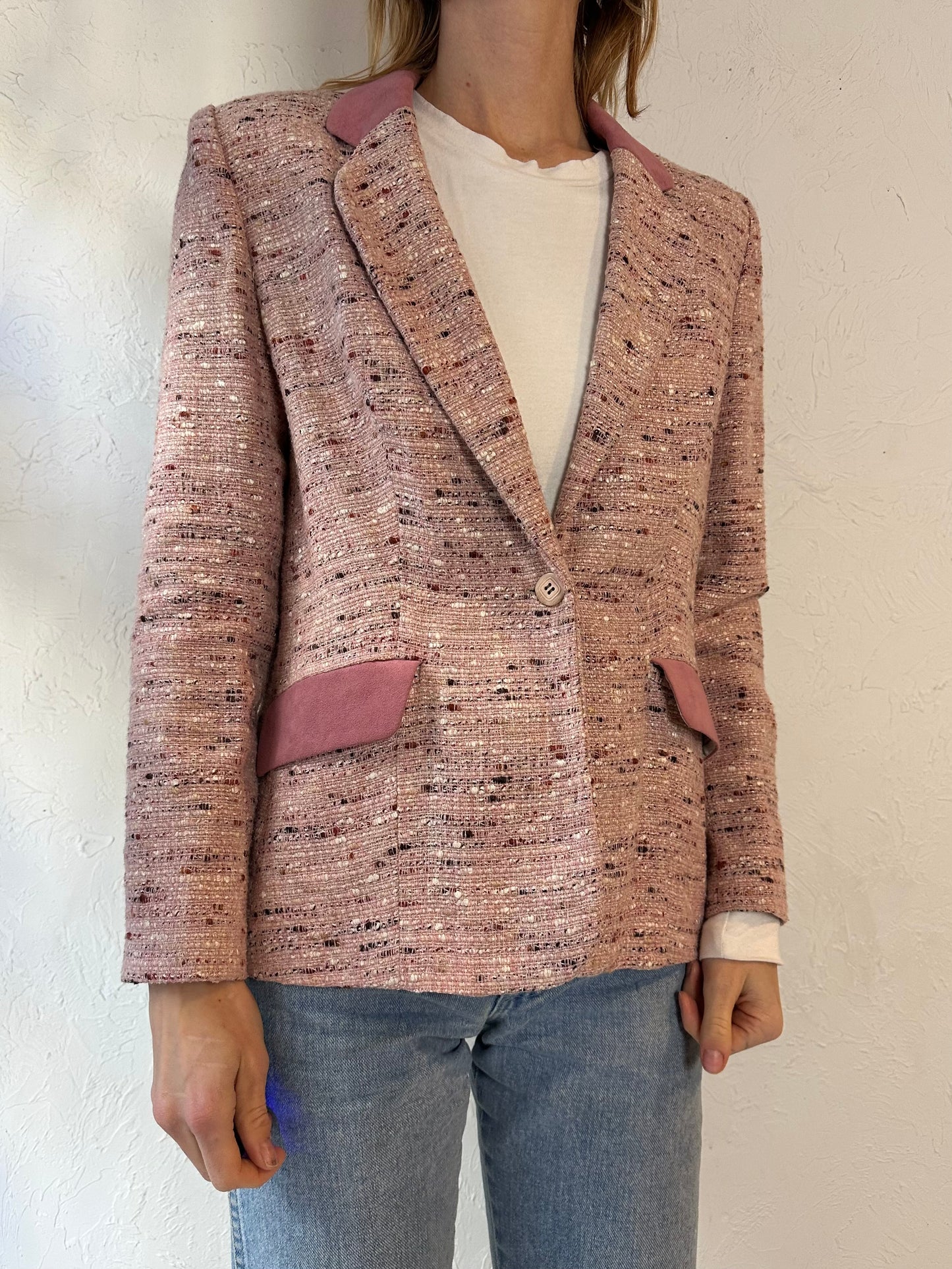 90s 'Gabriel Levy' Pink Tweed Blazer Jacket / Small