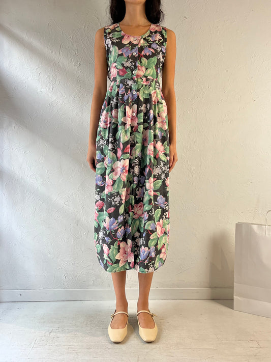 90s ‘Faith Mountain’ Sleeveless Floral Print Dress / Small