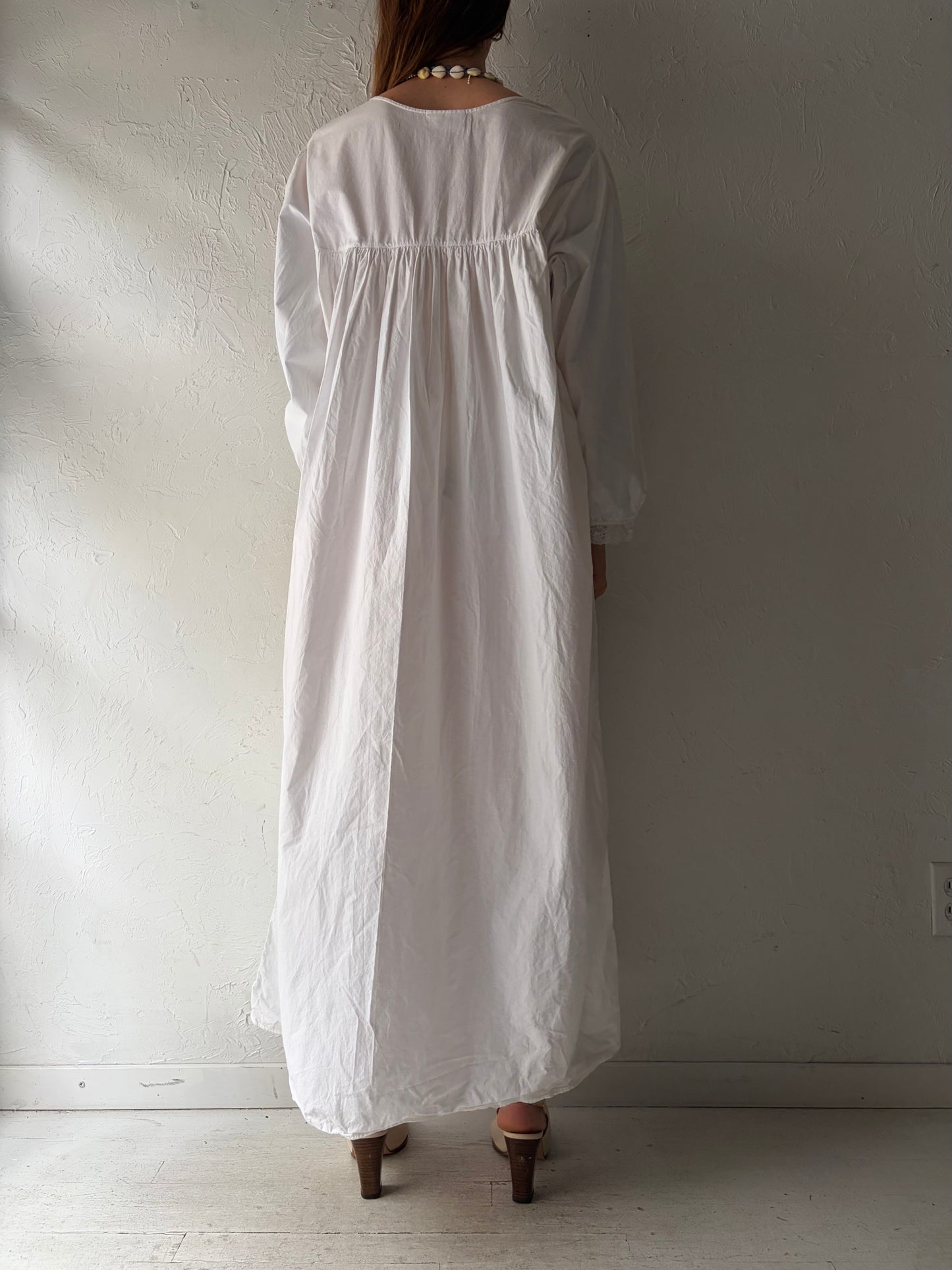 90s 'Past Times' White Cotton Maxi Dress /  Medium