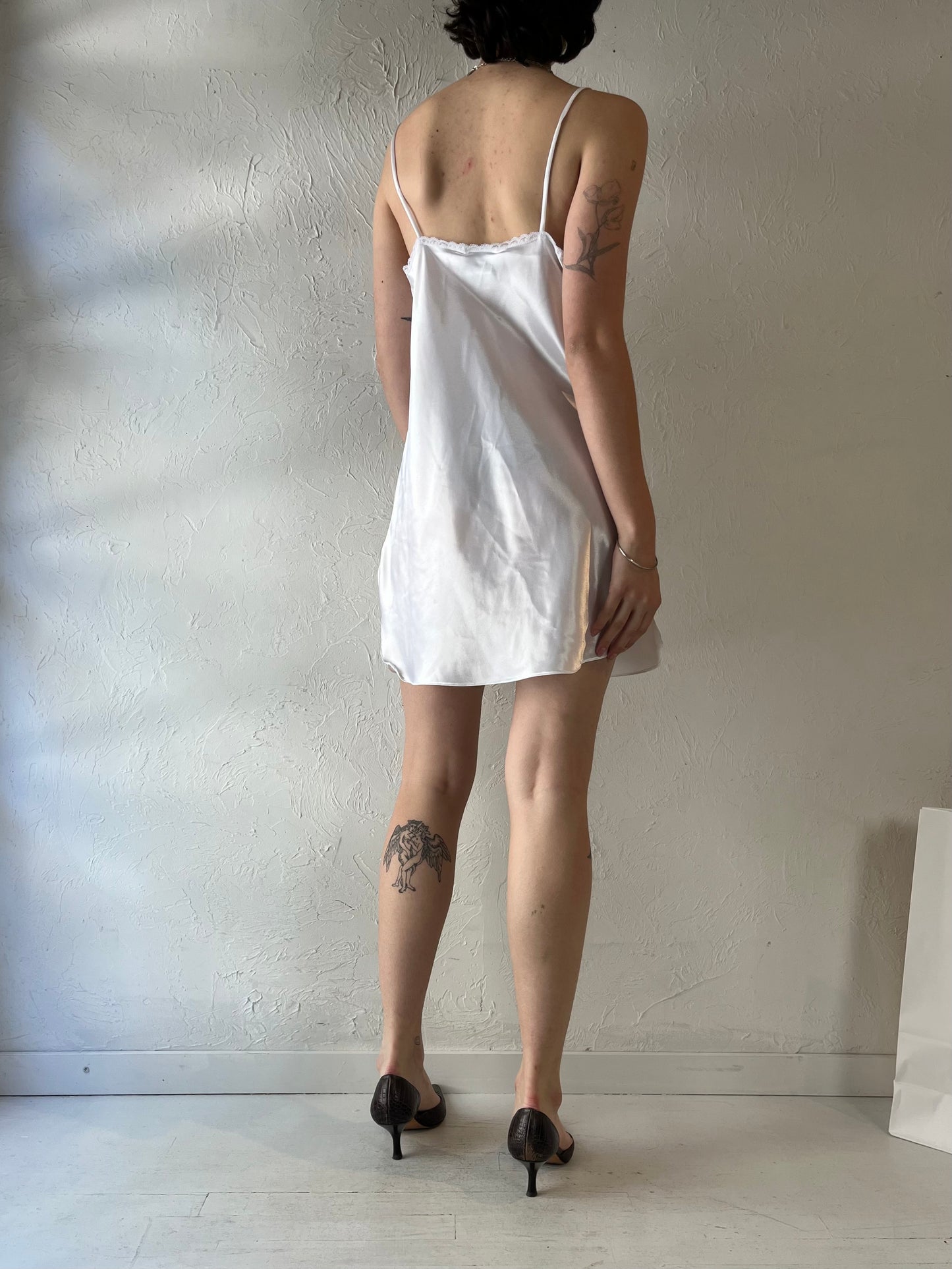 90s 'California Dynasty' Silky White Slip Dress / Medium